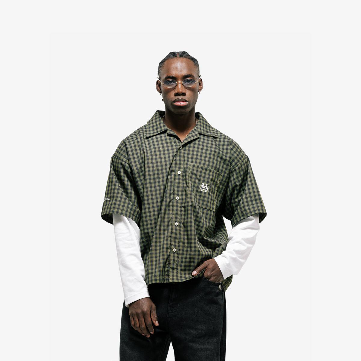 Monoic Camiseta Cuadros Doble Manga 'Verde Oscuro'