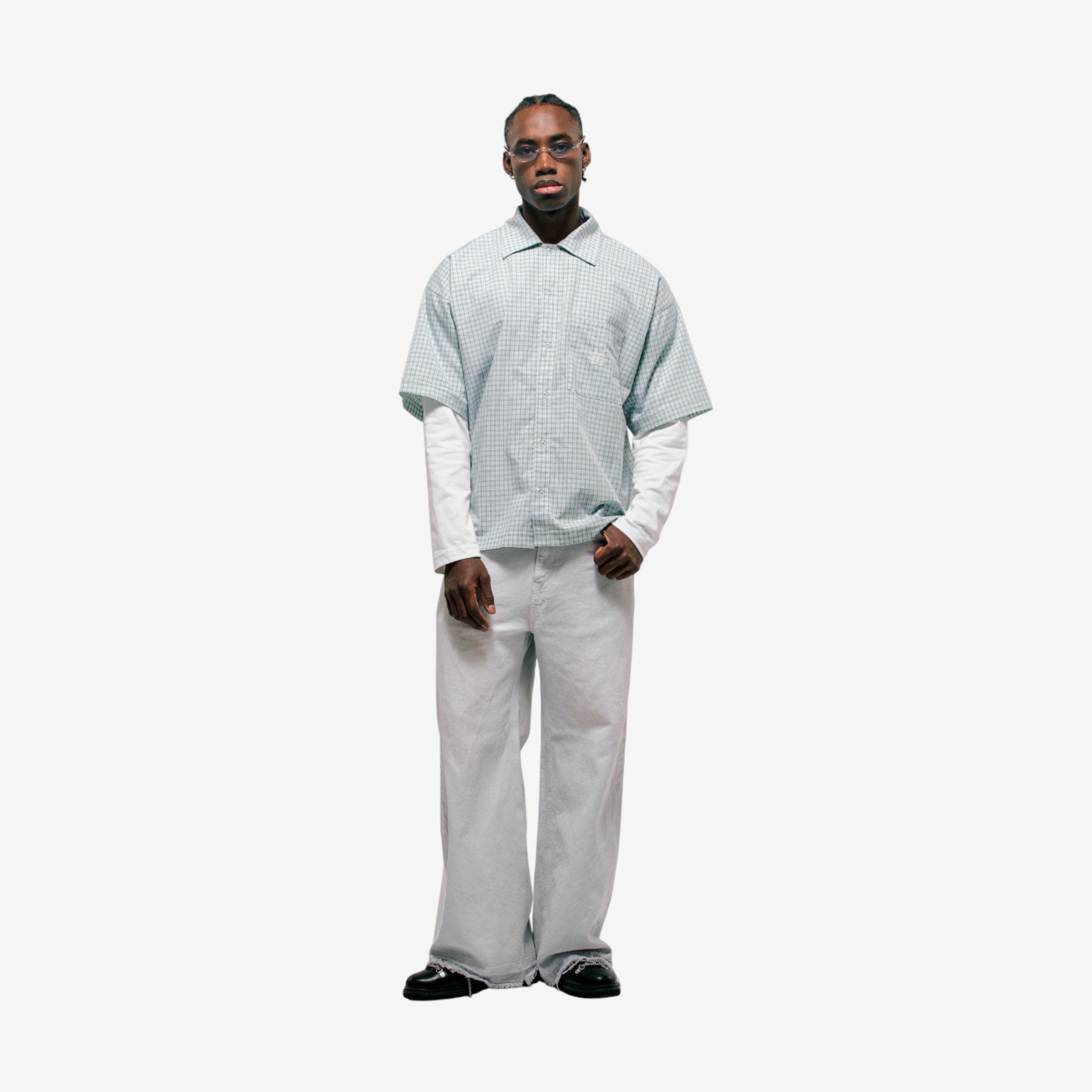 Monoic Camiseta Cuadros Doble Manga 'Verde Claro'