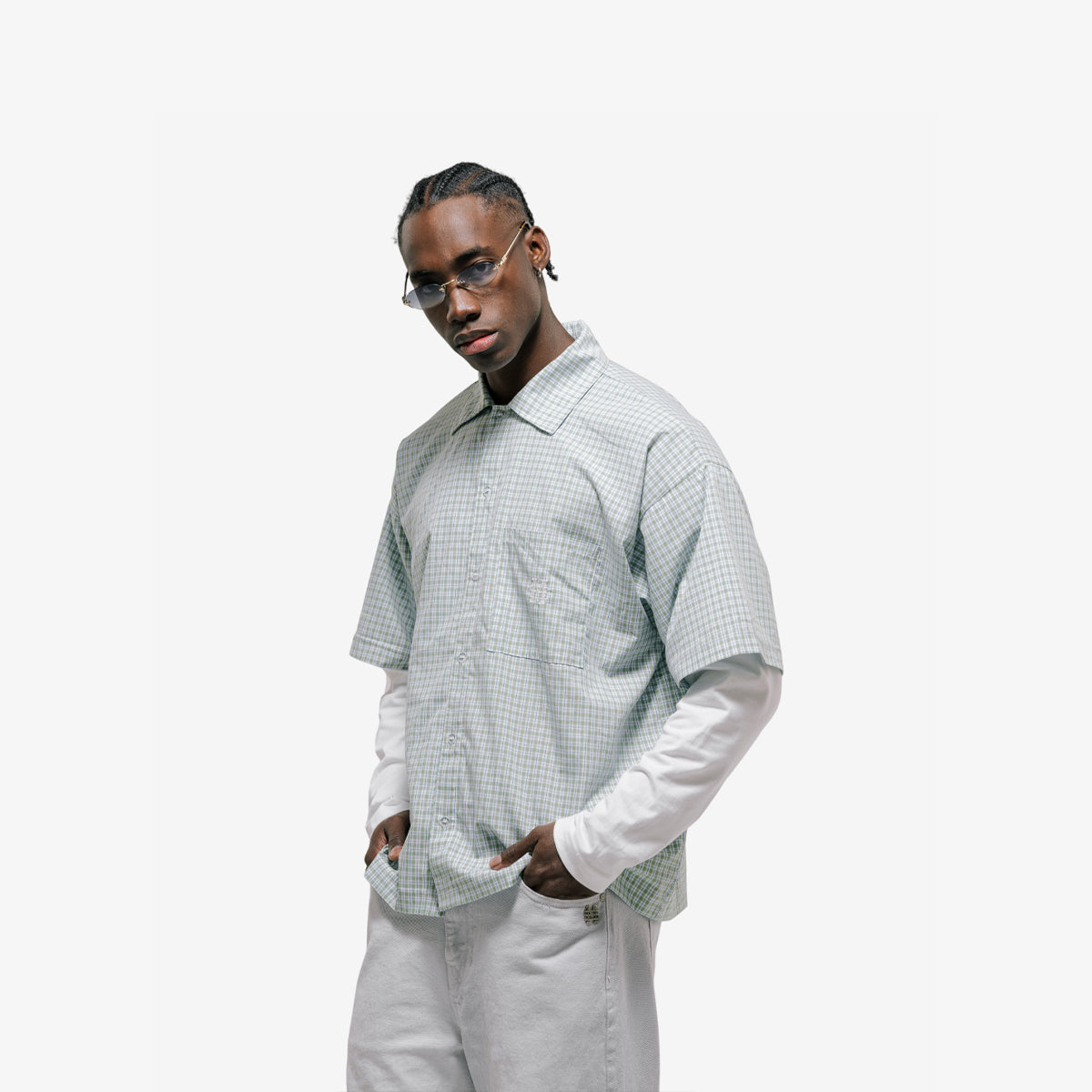 Monoic Camiseta Cuadros Doble Manga 'Verde Claro'