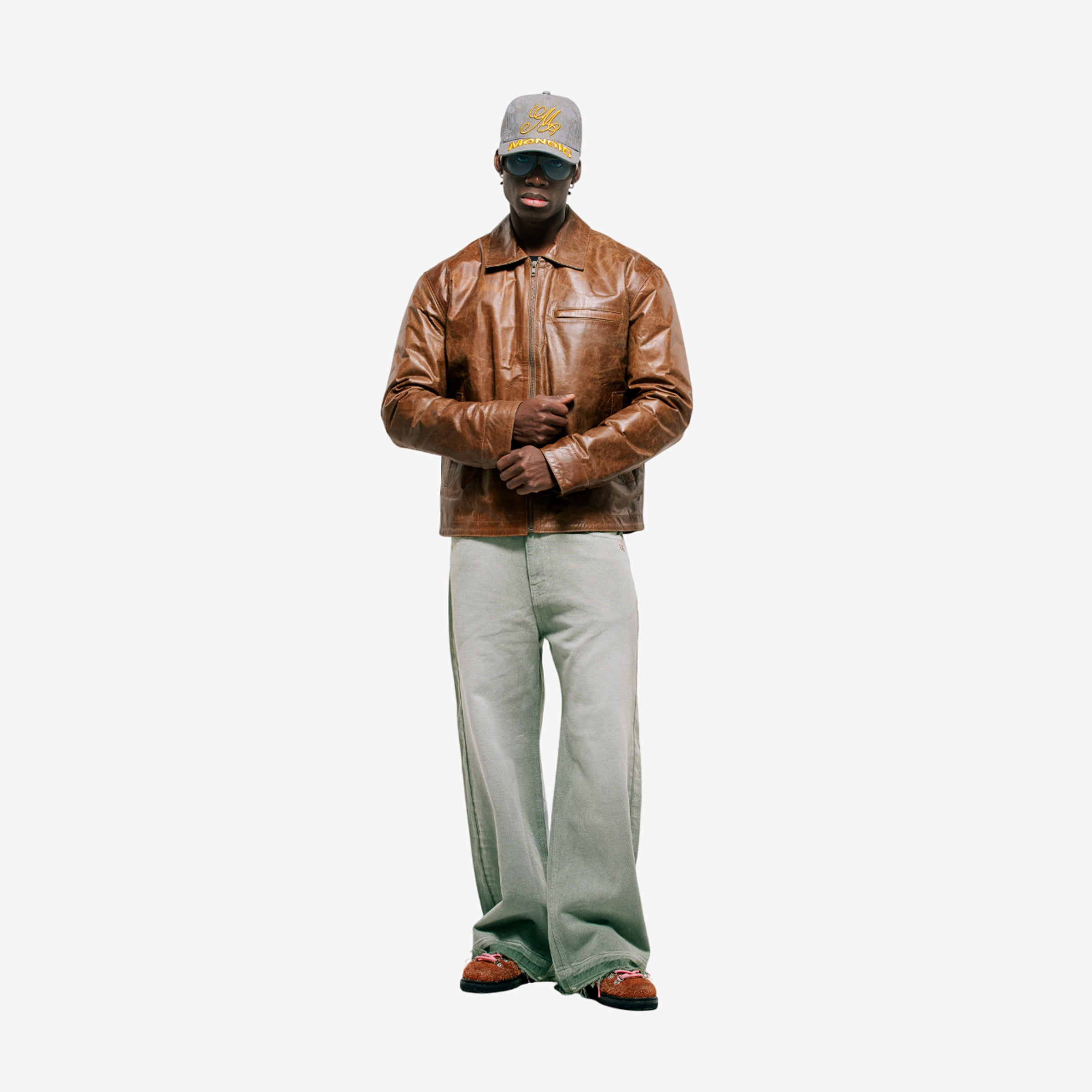 Monoic Monogram Leather Jacekt 'Miel'