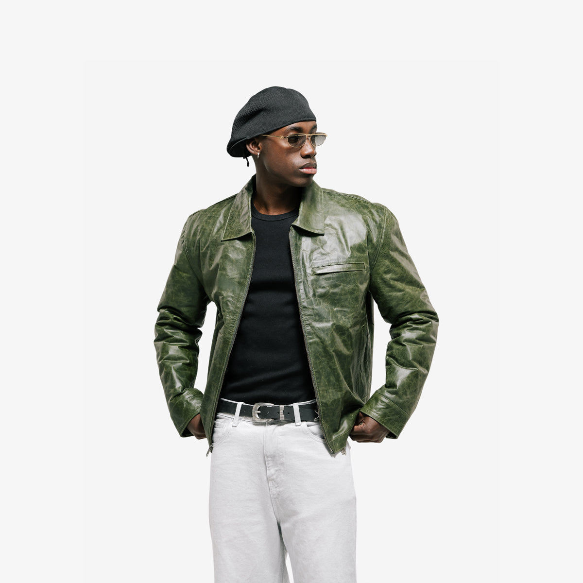 Monoic Monogram Leather Jacekt 'Verde Oliva'
