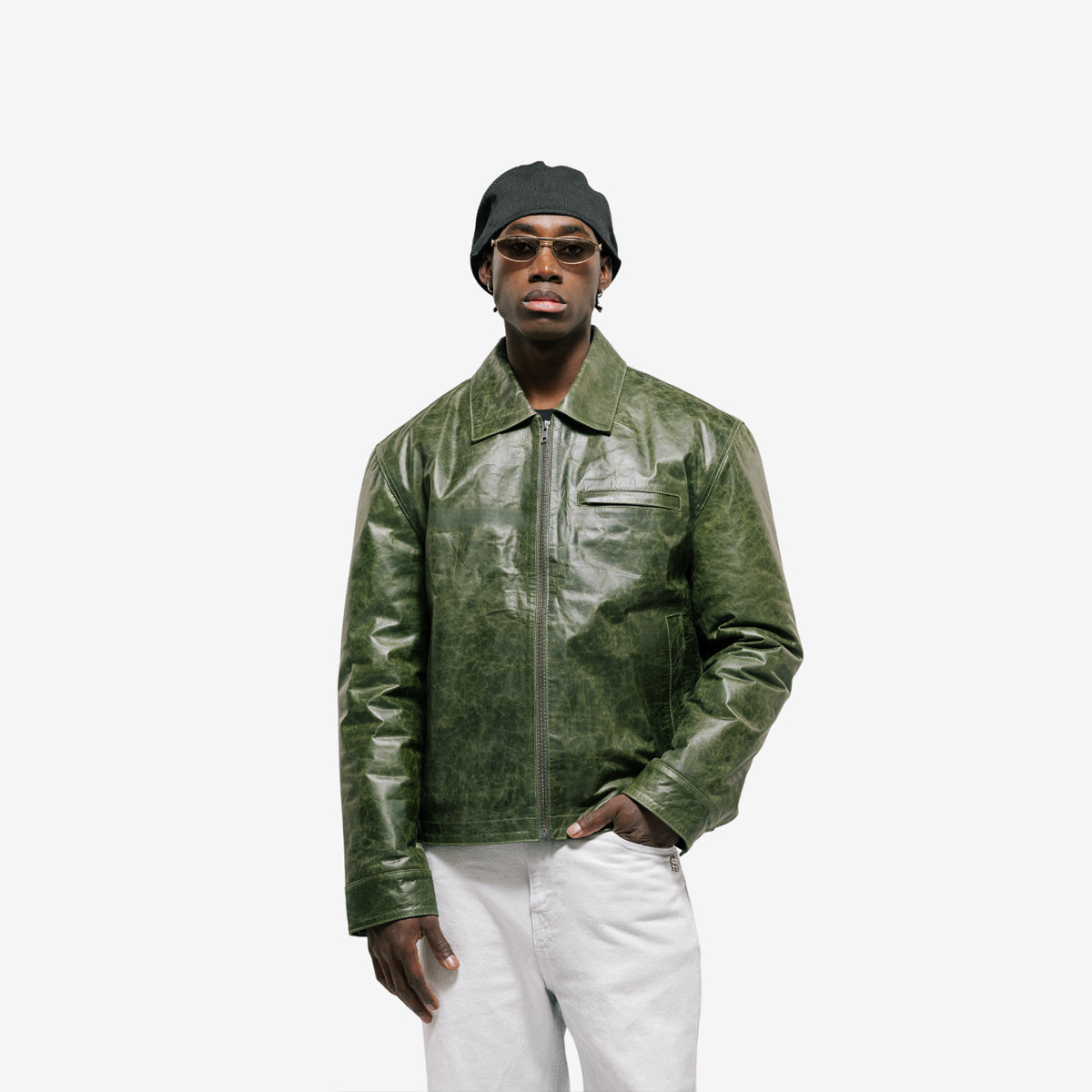 Monoic Monogram Leather Jacekt 'Verde Oliva'