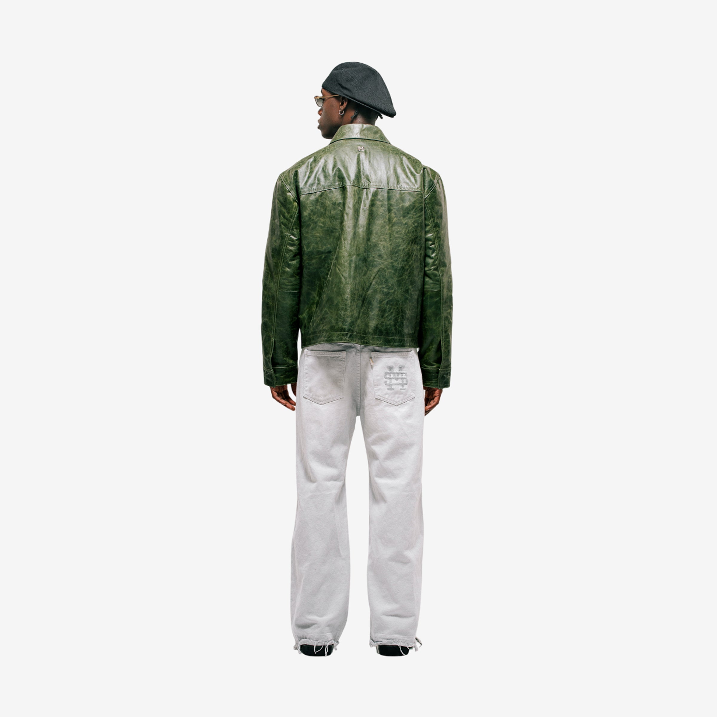 Monoic Monogram Leather Jacekt 'Verde Oliva'