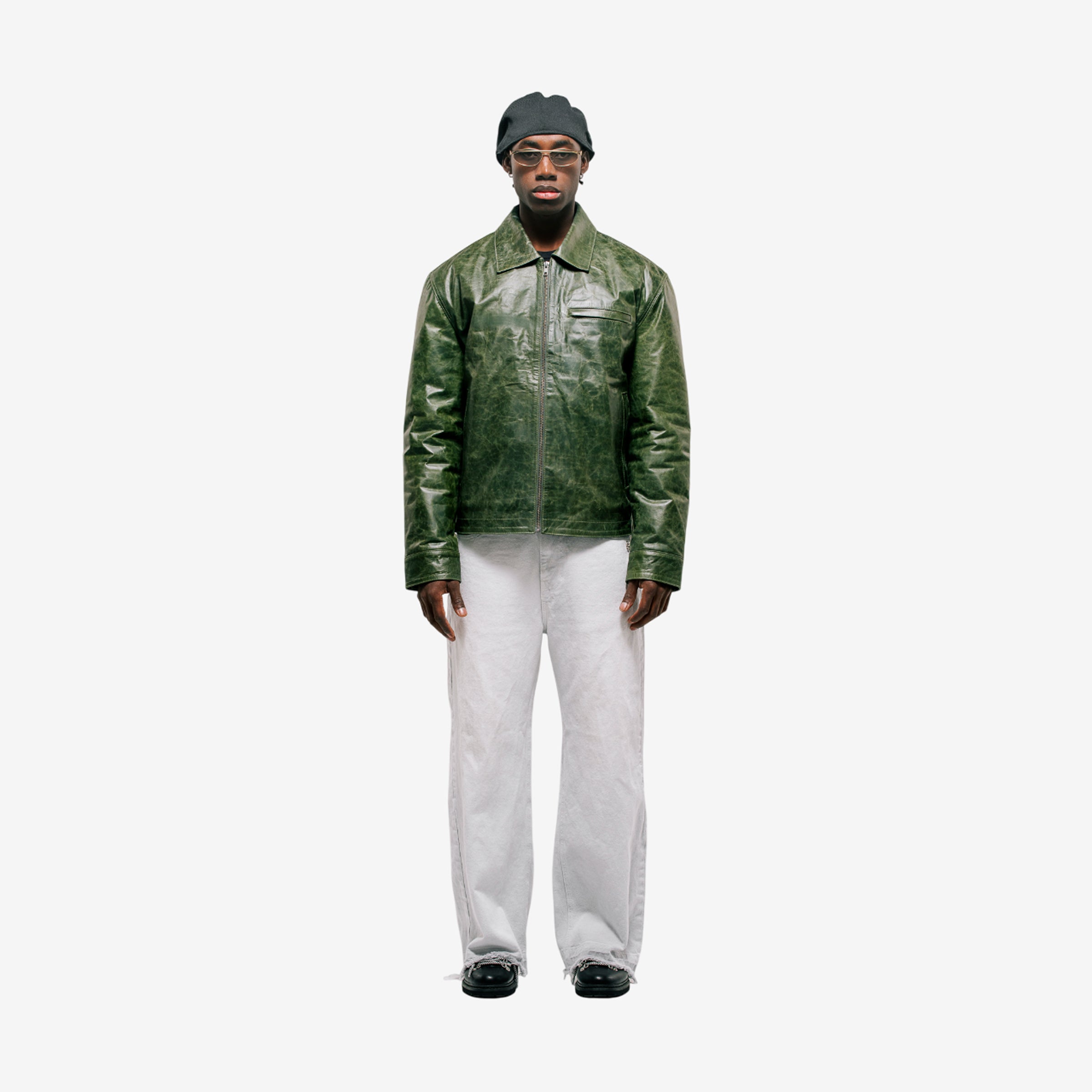 Monoic Monogram Leather Jacekt 'Verde Oliva'