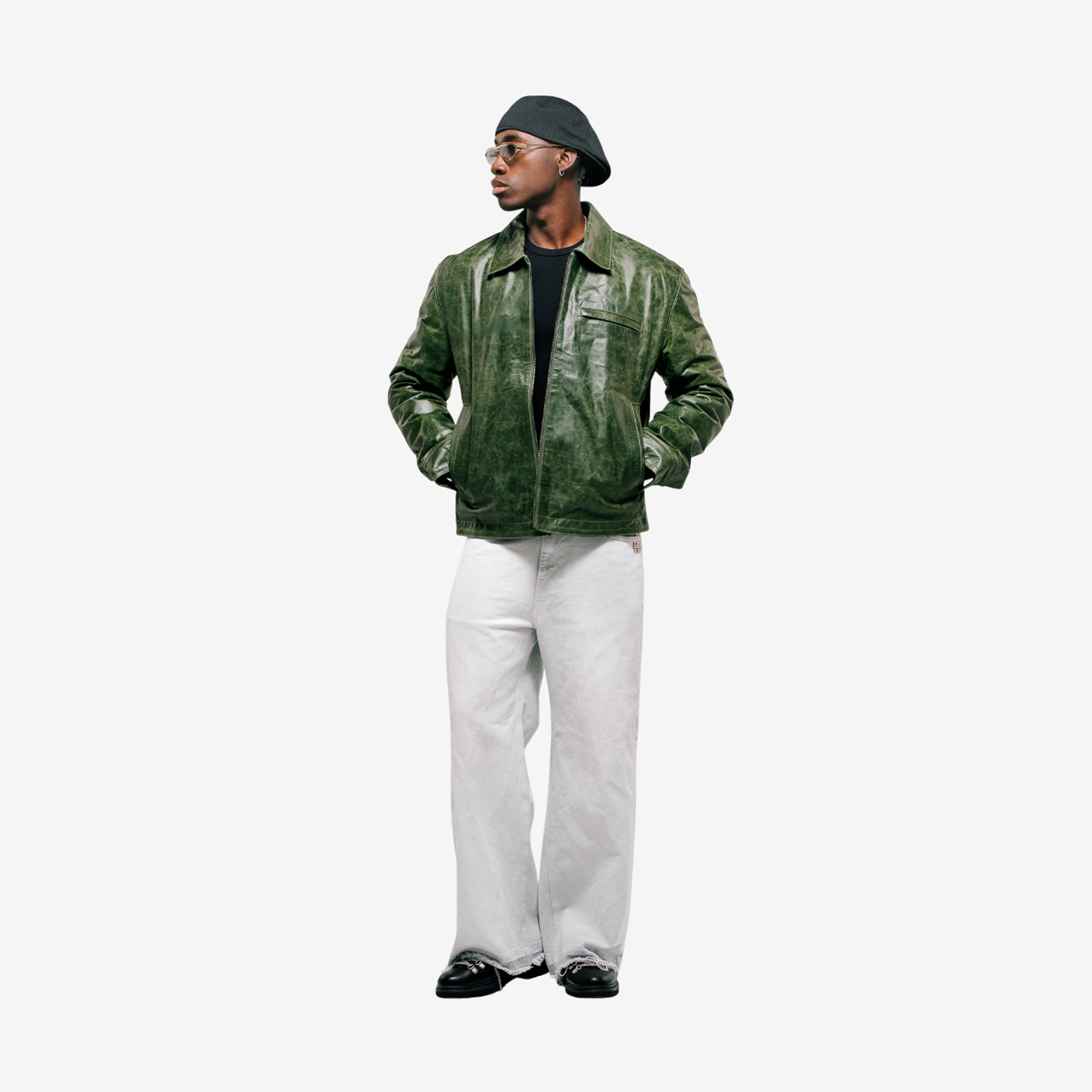 Monoic Monogram Leather Jacekt 'Verde Oliva'