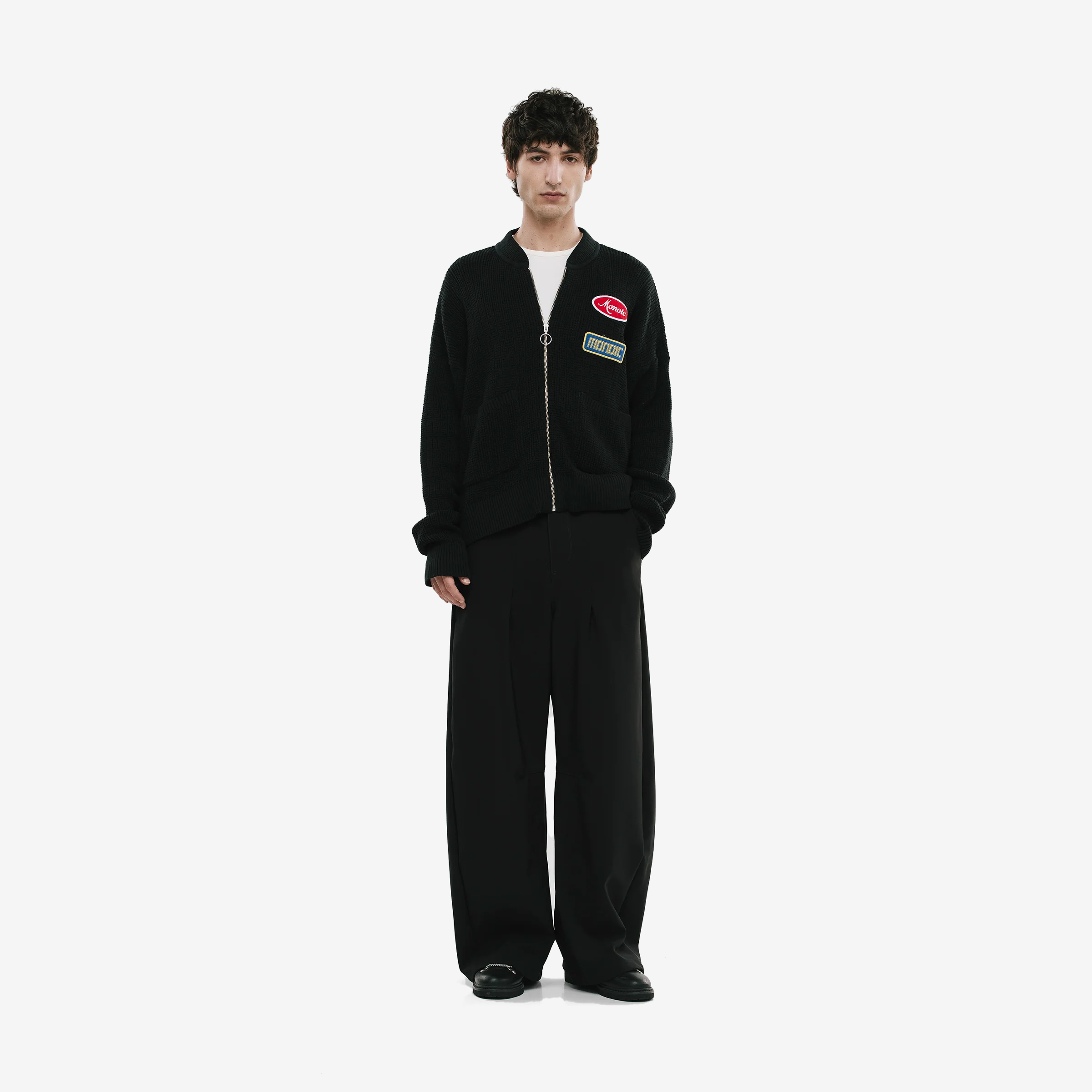 Monoic Zip Up Knit Bomber Jacket 'Negro'