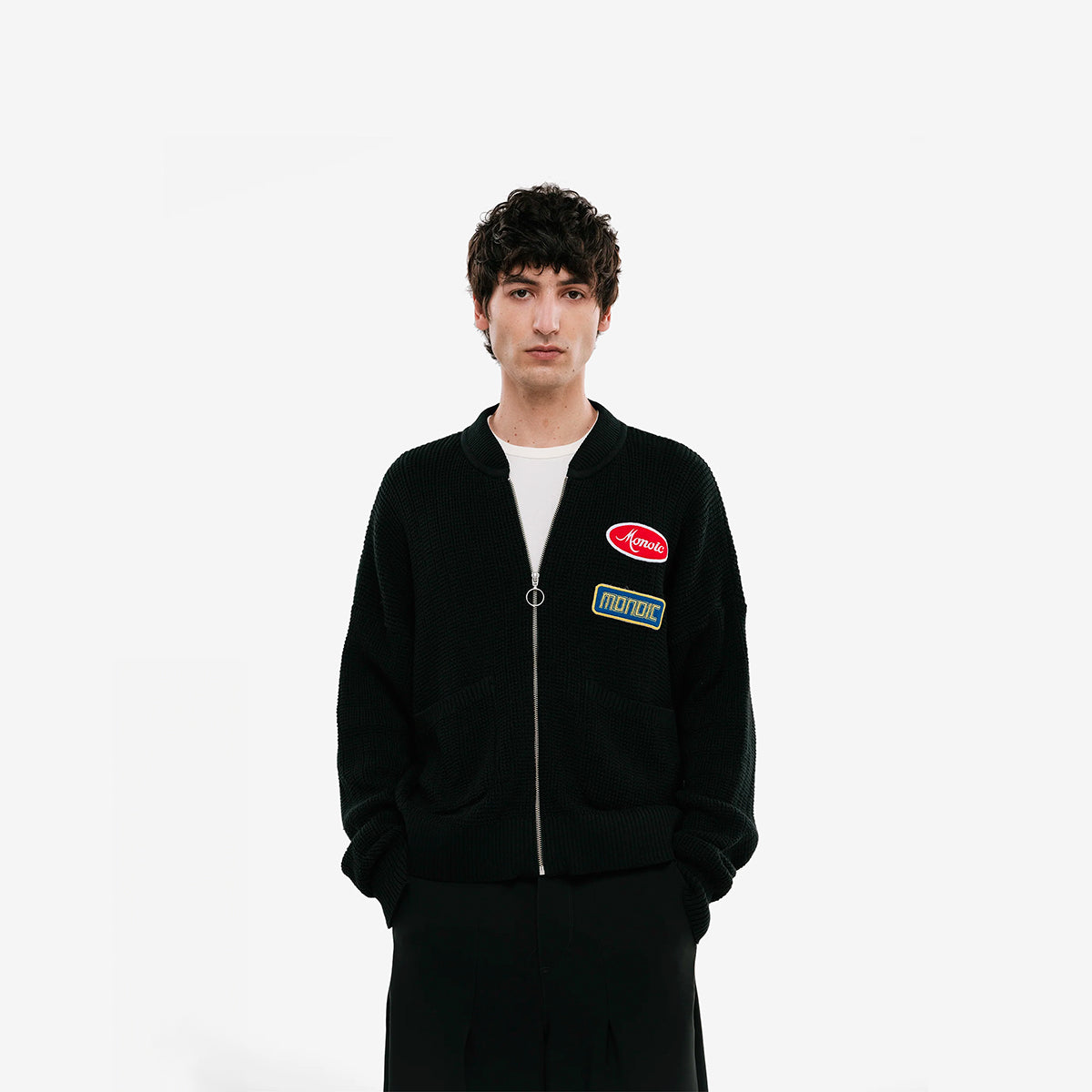 Monoic Zip Up Knit Bomber Jacket 'Negro'
