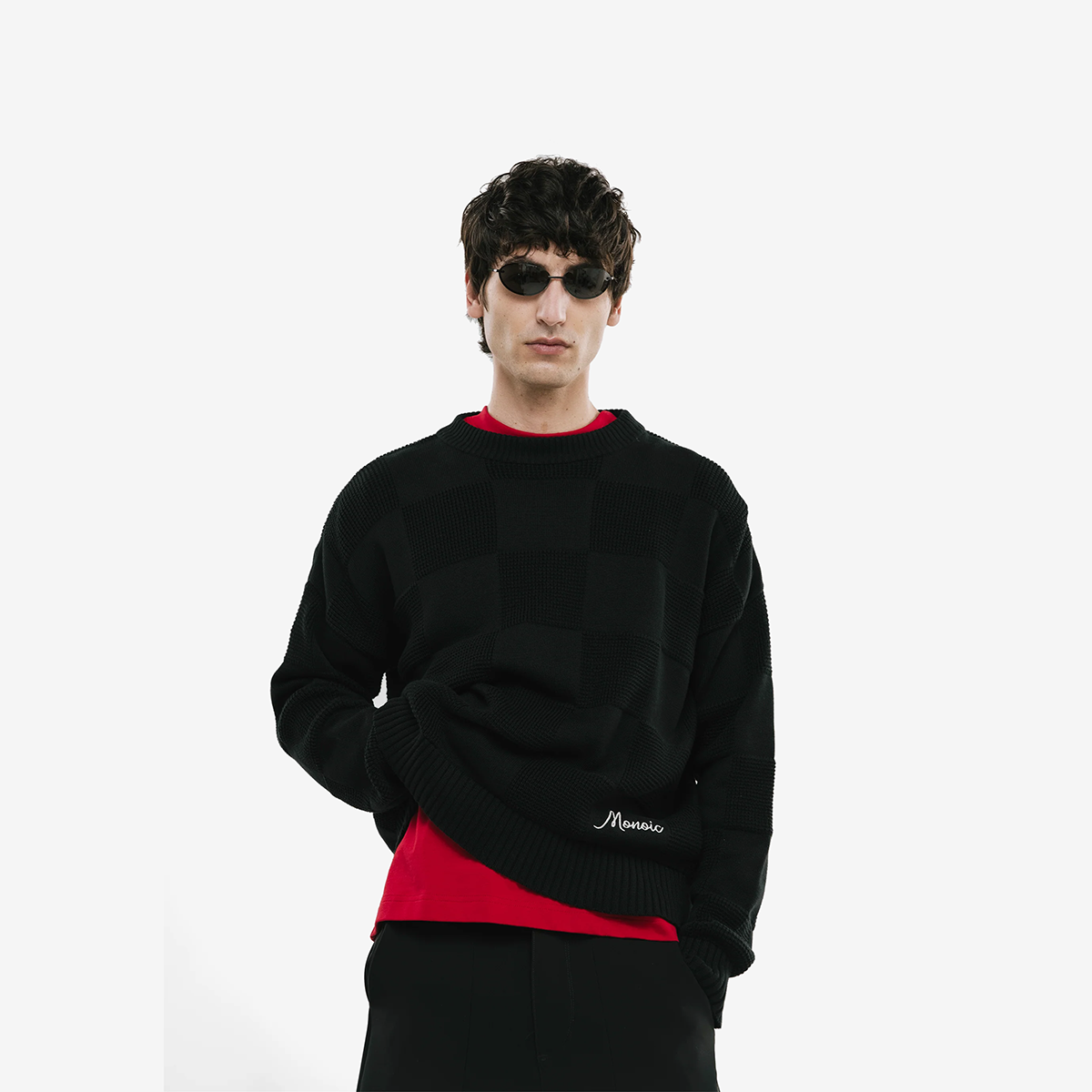 Monoic Checkered Knitwear Sweater 'Negro'