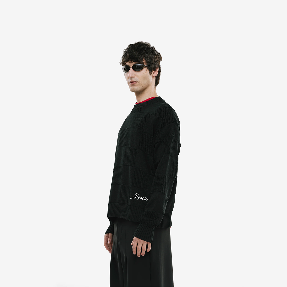 Monoic Checkered Knitwear Sweater 'Negro'