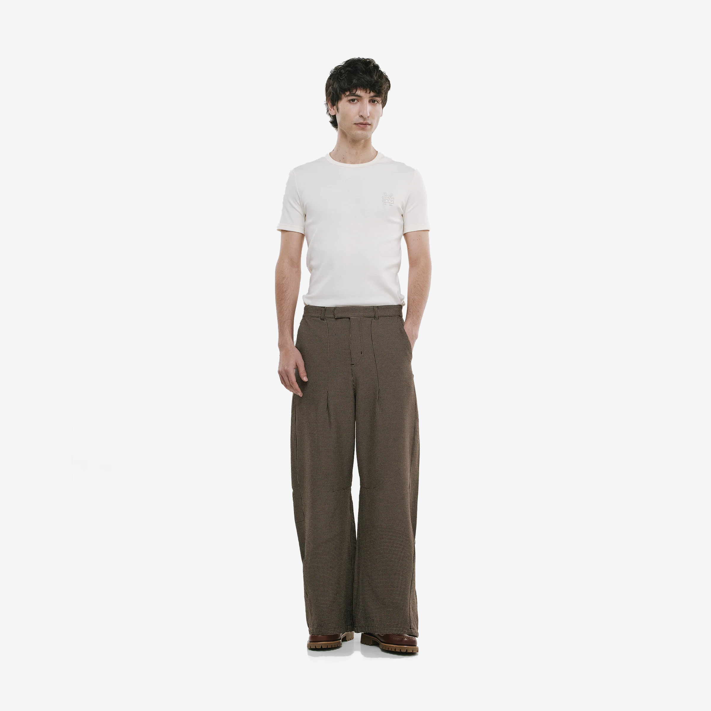 Monoic Barrel Fit Houndstooth Trousers 'Café'