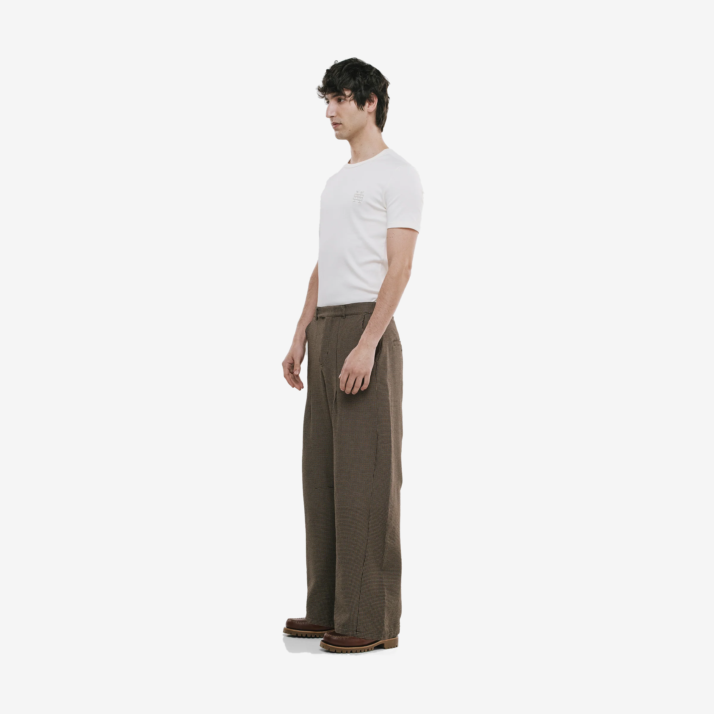 Monoic Barrel Fit Houndstooth Trousers 'Café'