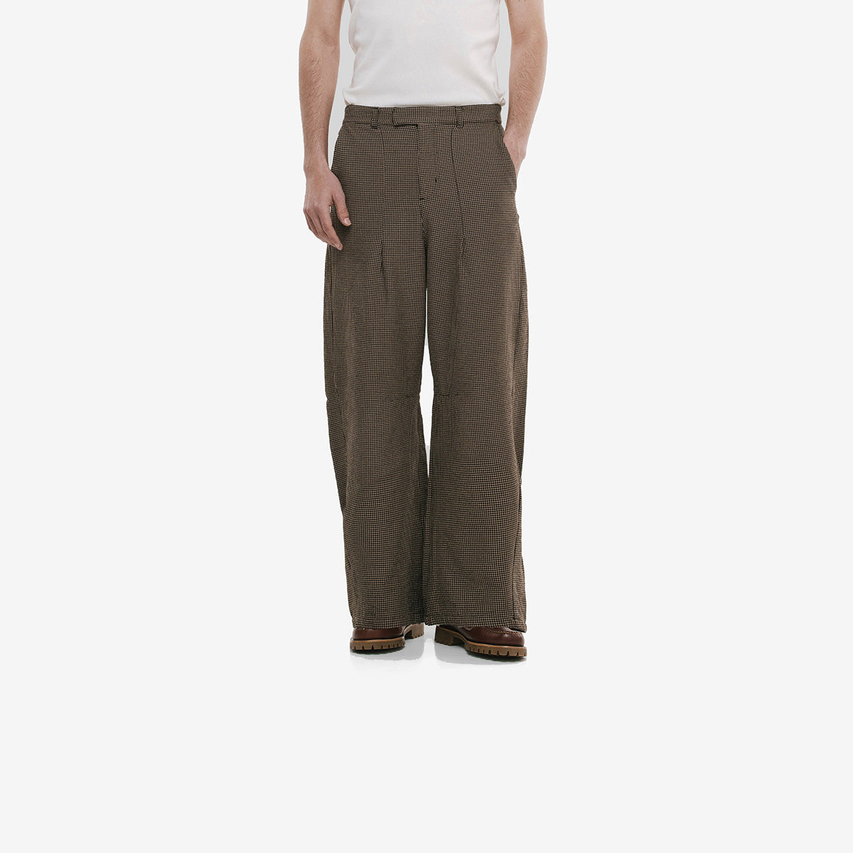 Monoic Barrel Fit Houndstooth Trousers 'Café'