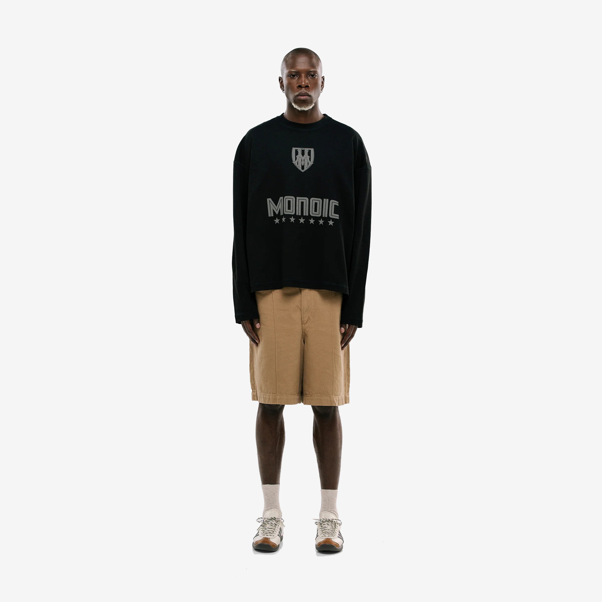 Monoic Camiseta Oversized Shield Waffle Long Sleeve' Negro' (Exclusive)