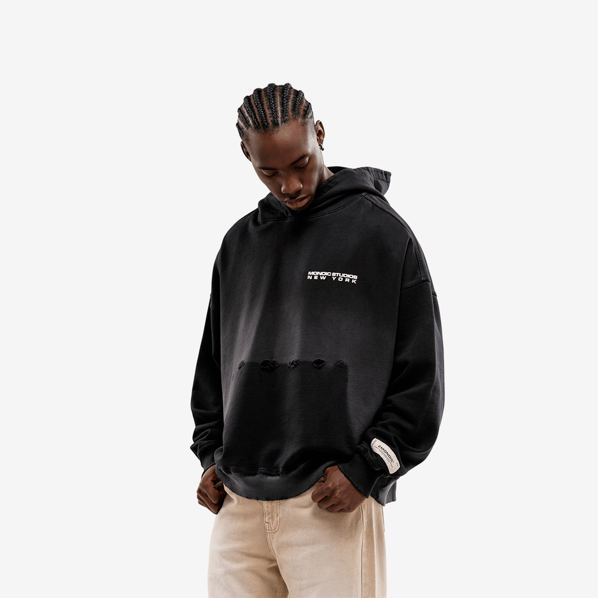 Monoic Trashed Hoodie Rush - Negro Desgastado