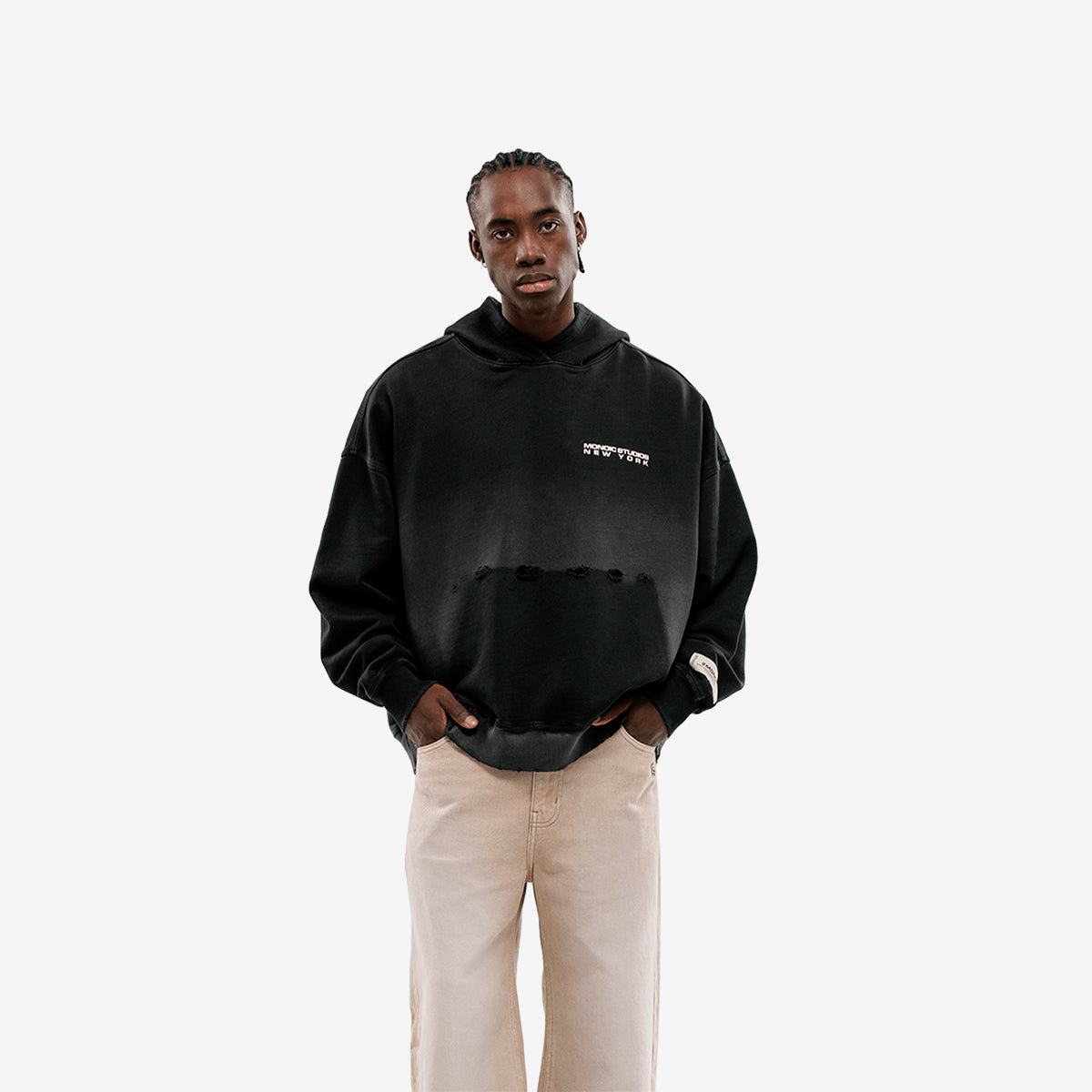Monoic Trashed Hoodie Rush - Negro Desgastado