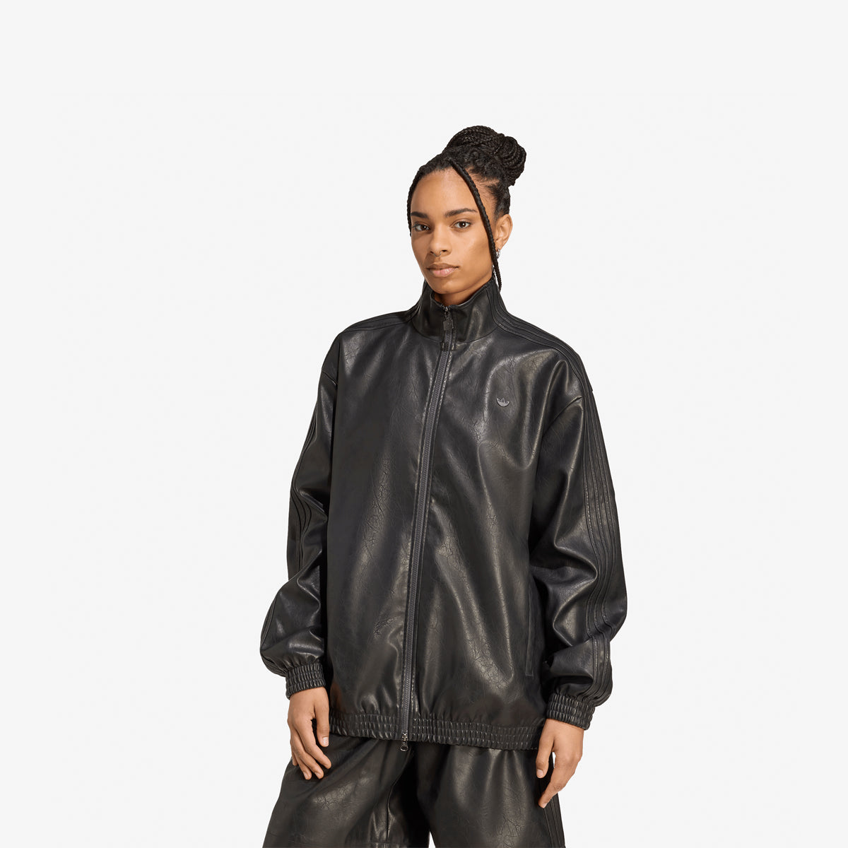 Women's adidas Pleather Firebird Oversized Track Jacket 'Black'