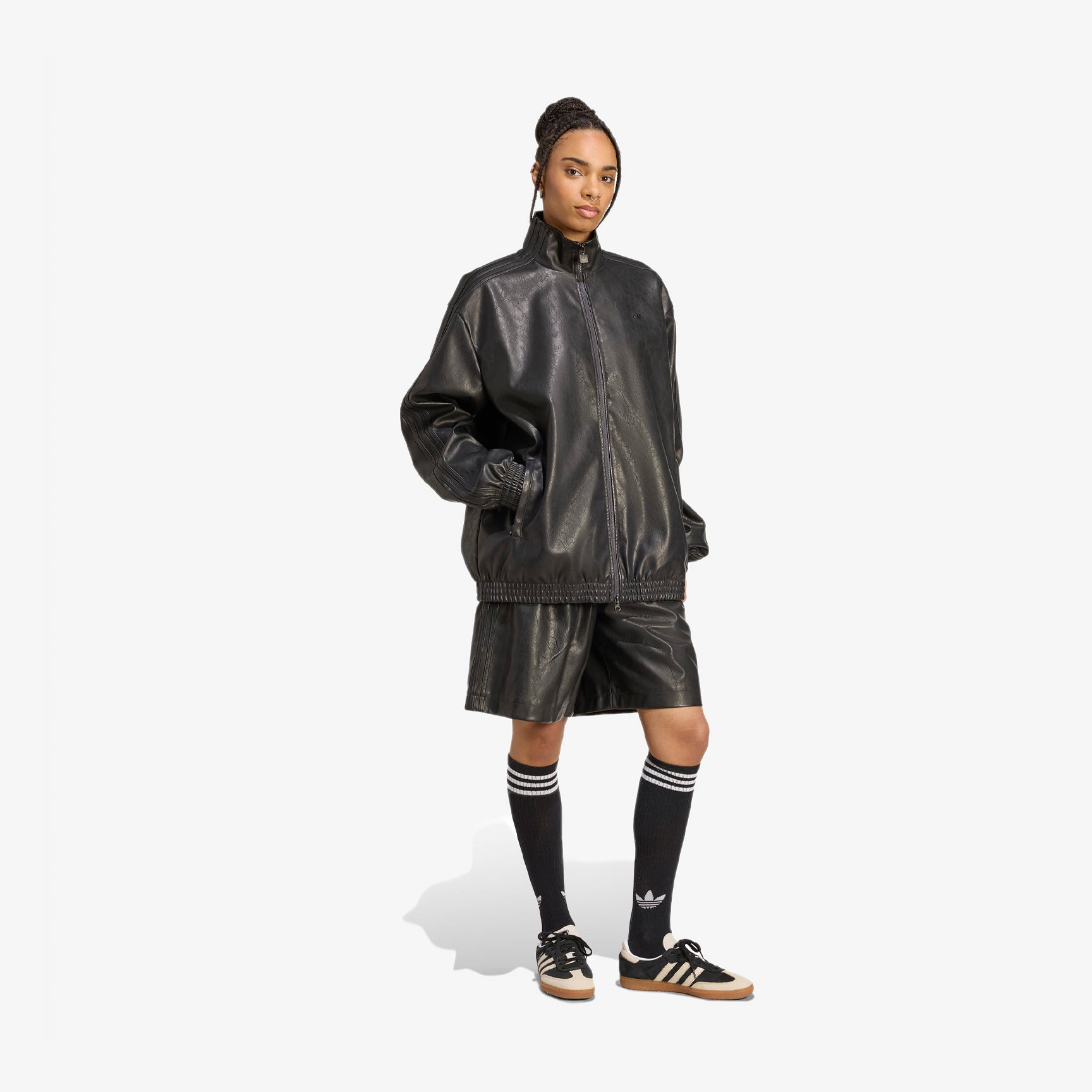 Women's adidas Pleather Firebird Oversized Track Jacket 'Black'