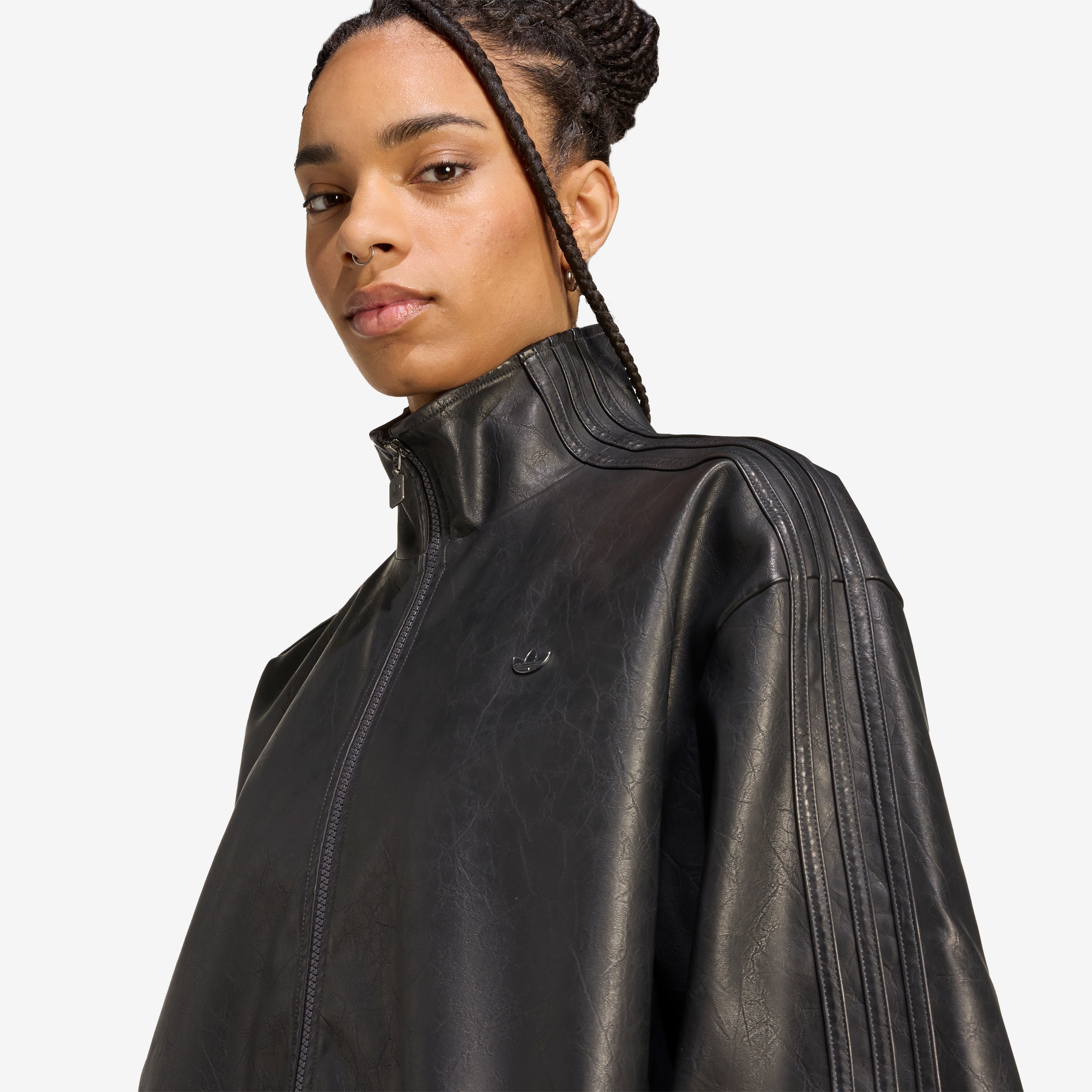 Women's adidas Pleather Firebird Oversized Track Jacket 'Black'