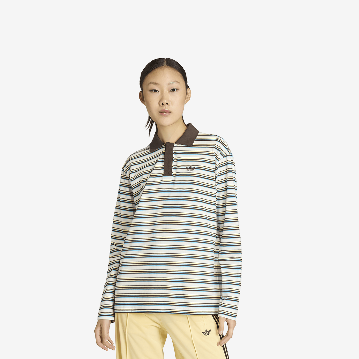 Women's adidas Striped Oversized LS Polo Shirt