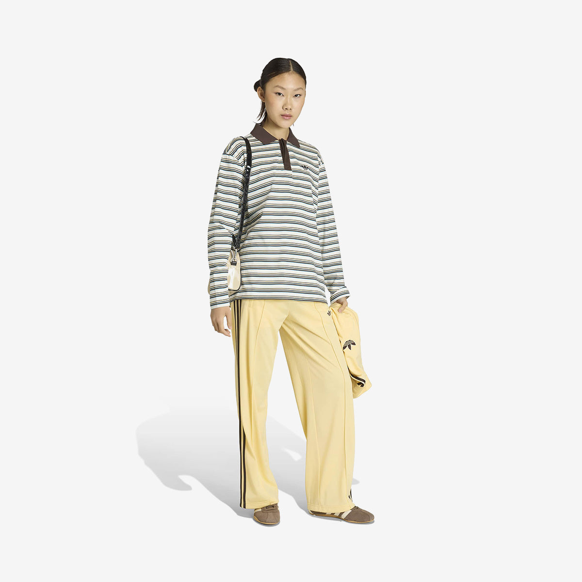 Women's adidas Striped Oversized LS Polo Shirt