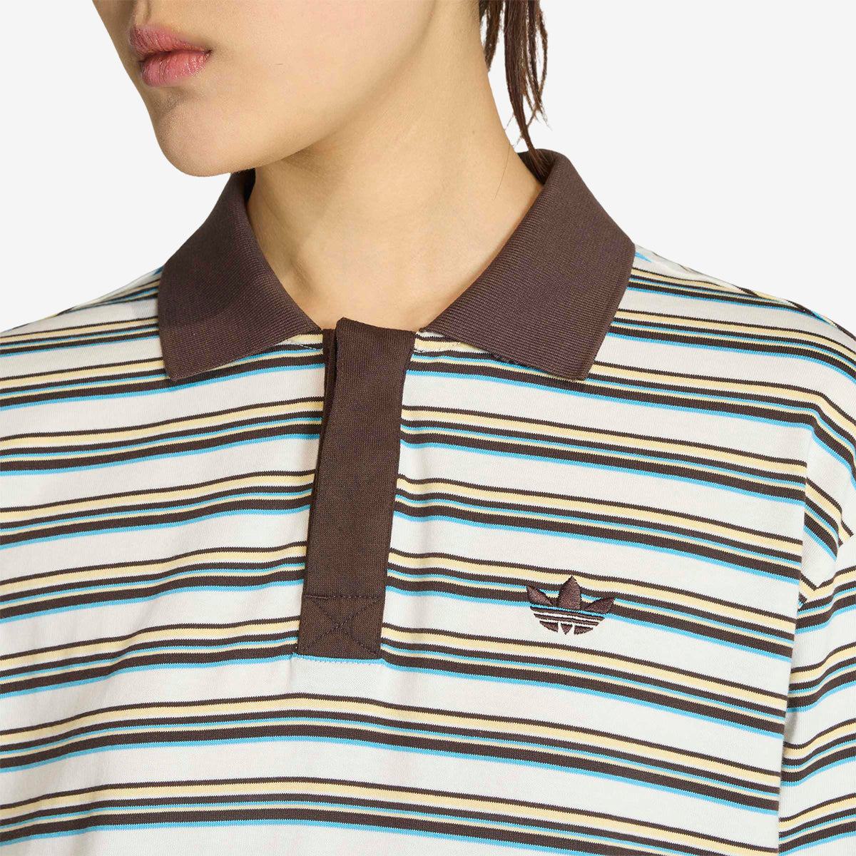Women's adidas Striped Oversized LS Polo Shirt