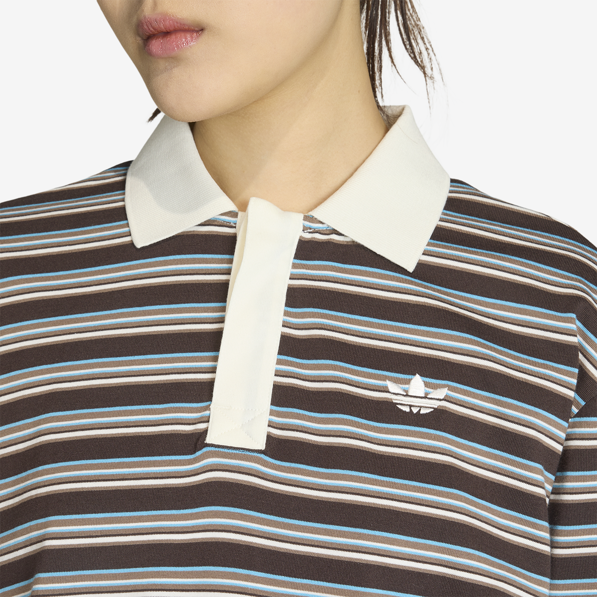 Women's adidas Strip Oversized LS Polo Shirt 'Aurora Coffee'