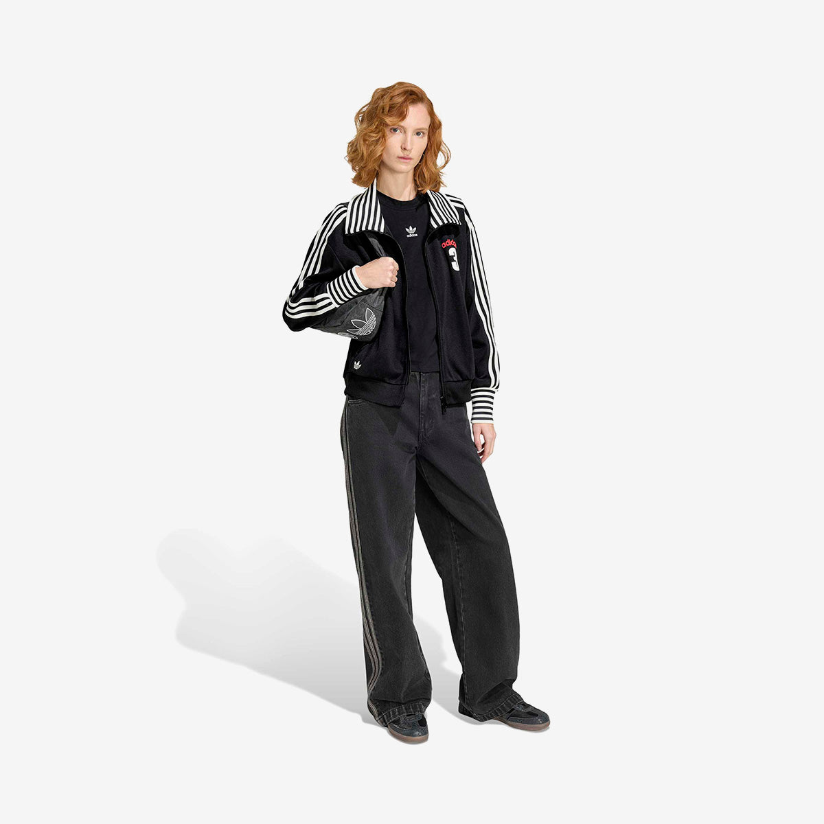 Women's adidas Vintage BB TT Striped Rib Track Top 'Black'