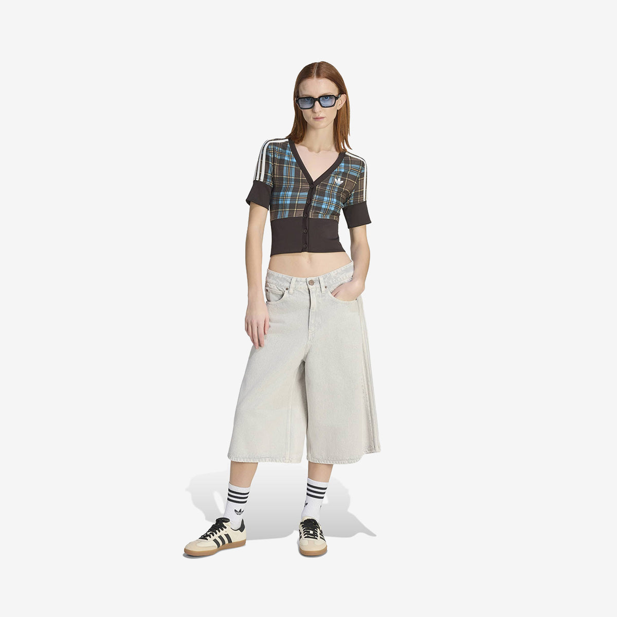 Women's adidas V-Neck Cheked Shirt With Buttons