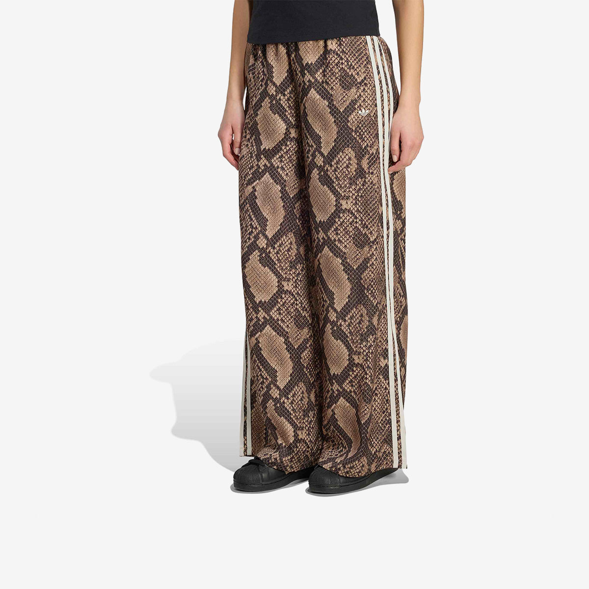 Women's adidas satin snake print wide leg track pants