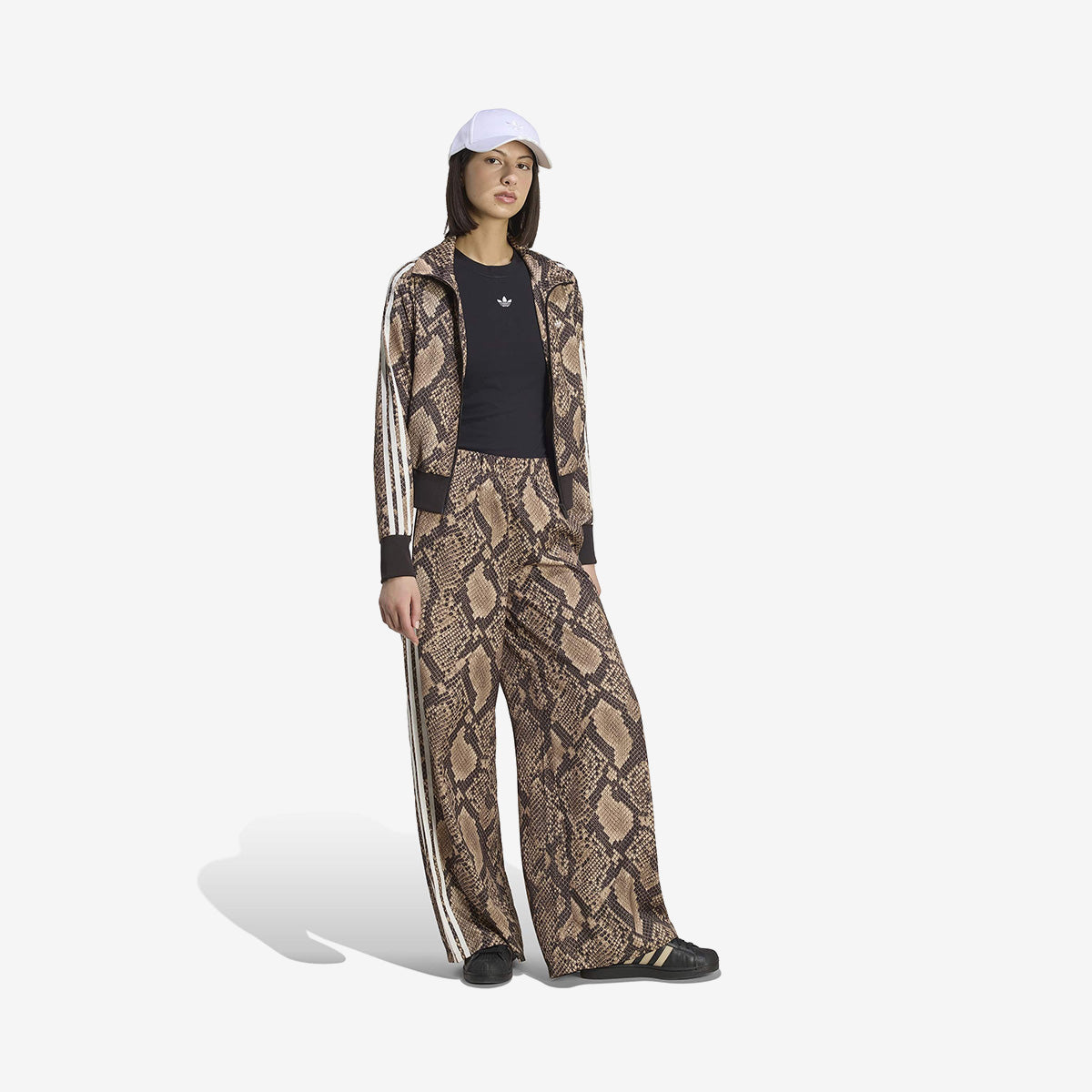 Women's adidas satin snake print wide leg track pants
