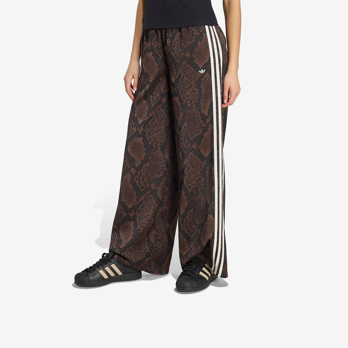 Women's adidas Satin Snake Print Wide Leg Track Pant