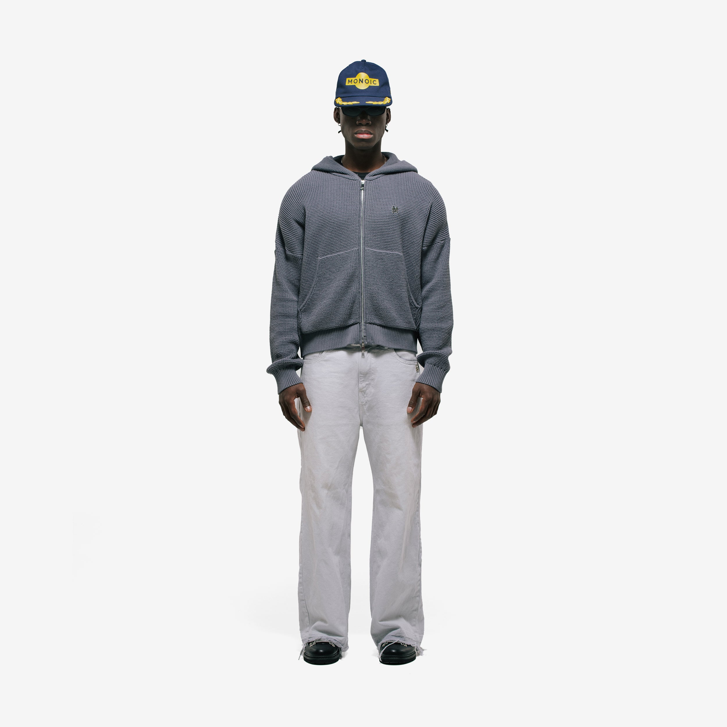 Monoic Zip Knitwear Hoodie 'Gris Ratón'