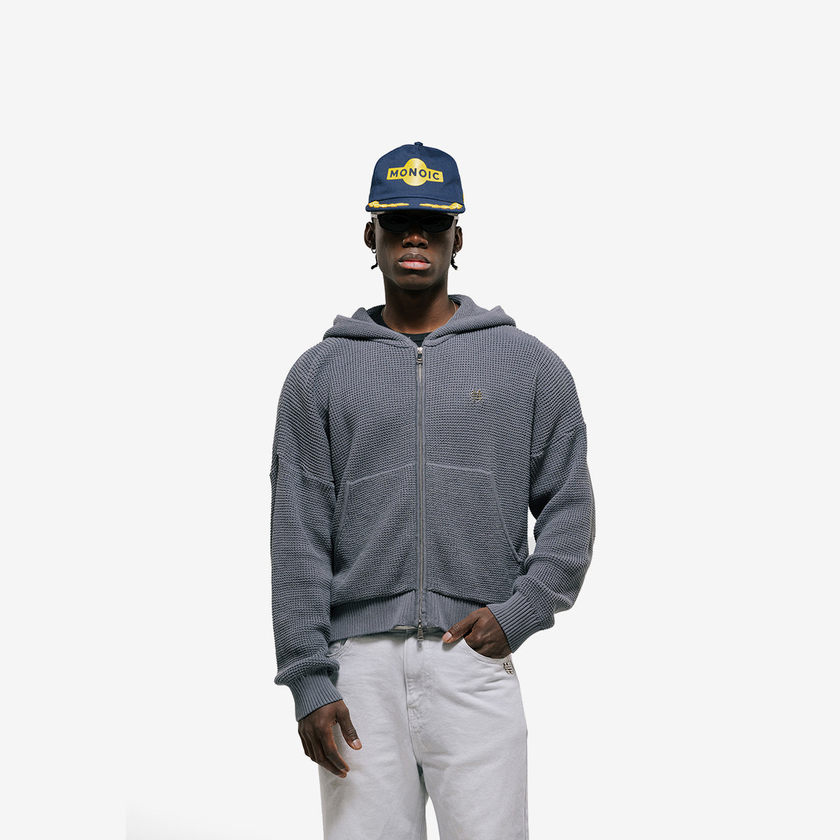 Monoic Zip Knitwear Hoodie 'Gris Ratón'