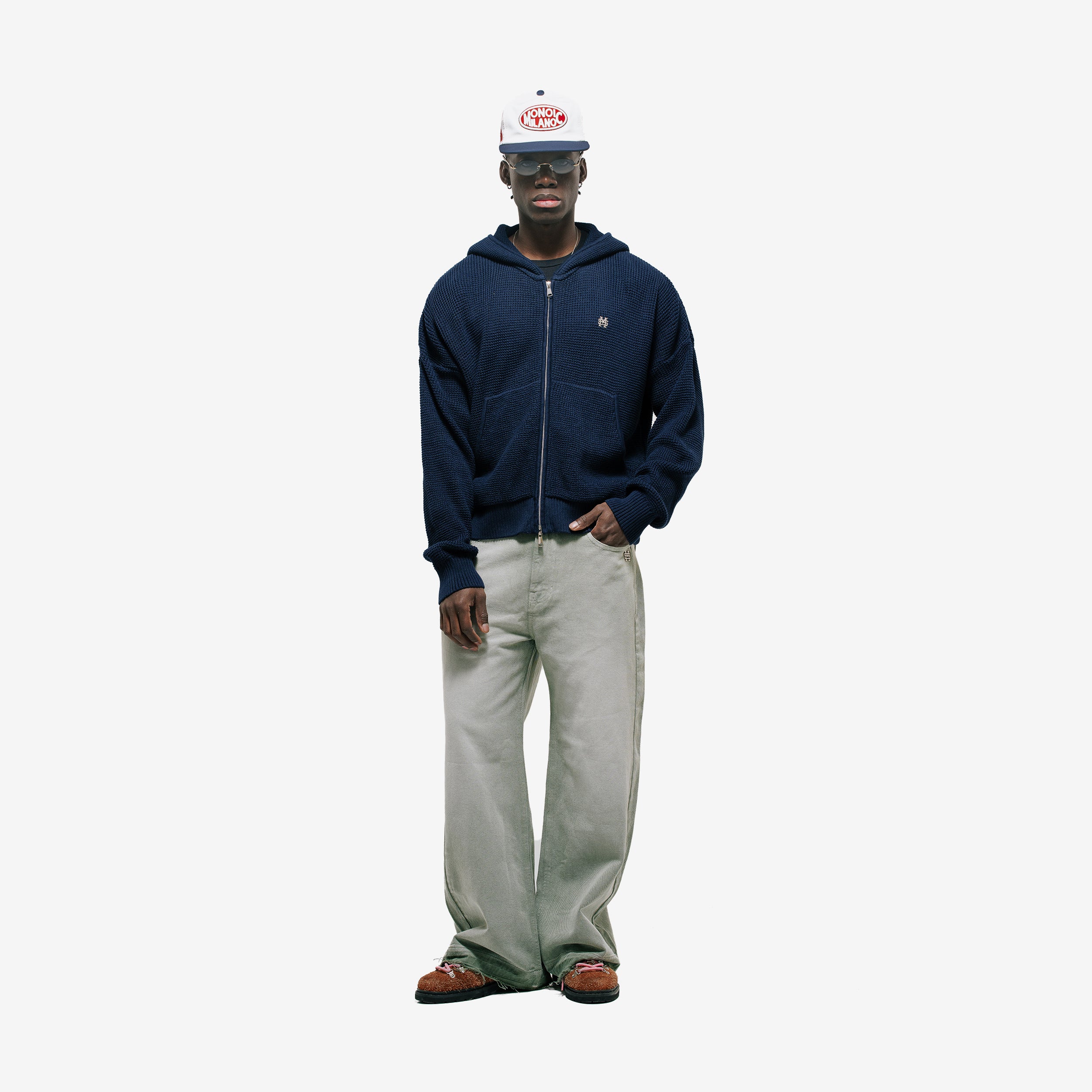 Monoic Zip Knitwear Hoodie 'Azul Navy'