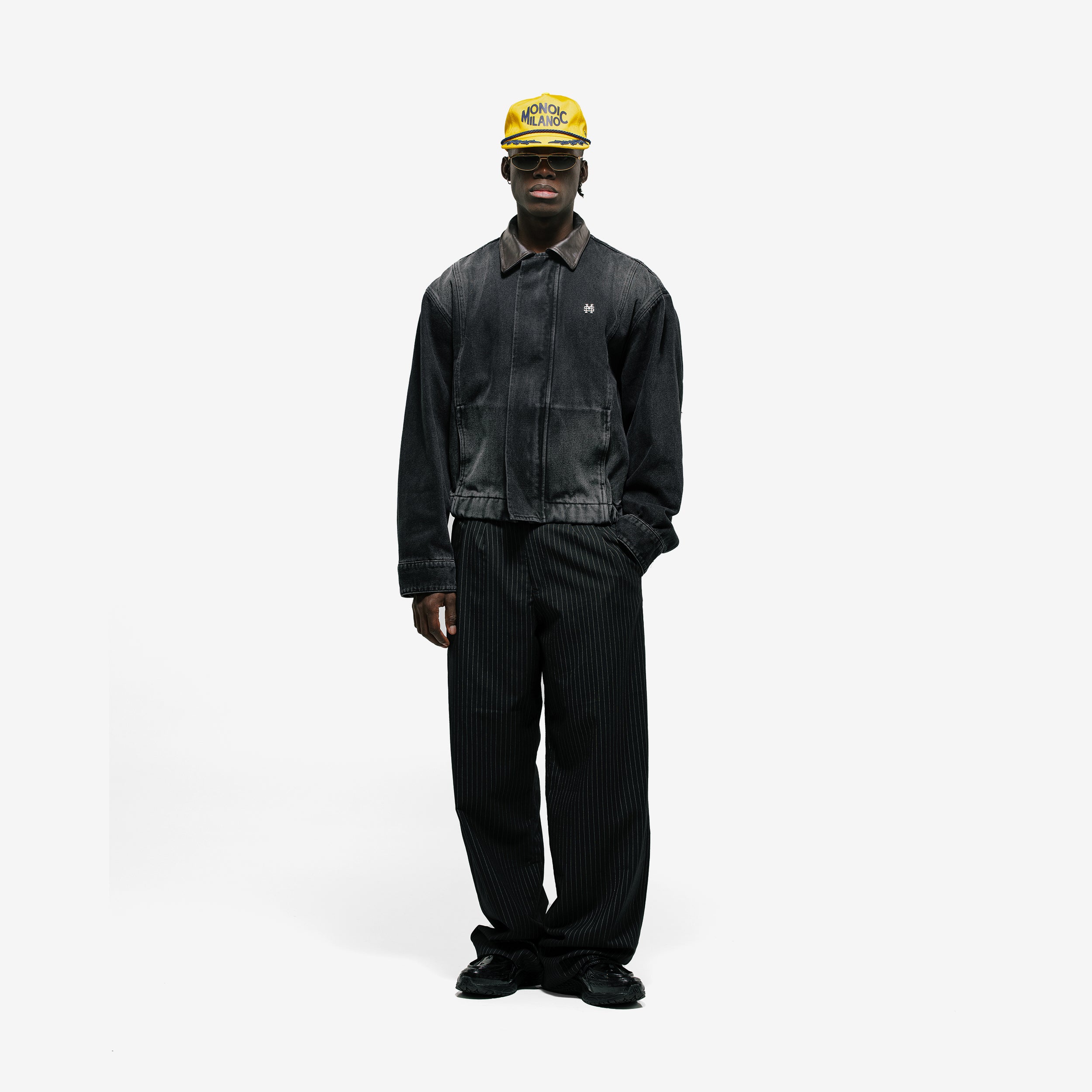 Monoic Aviator Denim Jacket 'Negro Desgastado'