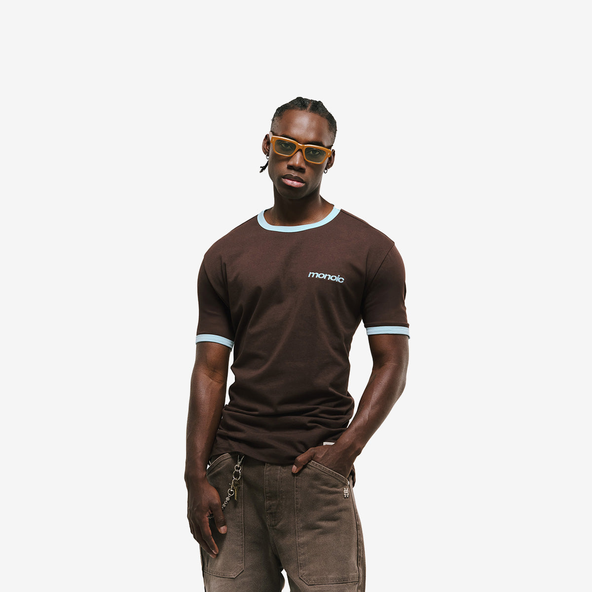 Monoic Camiseta Ringer Tee – Café y Azul