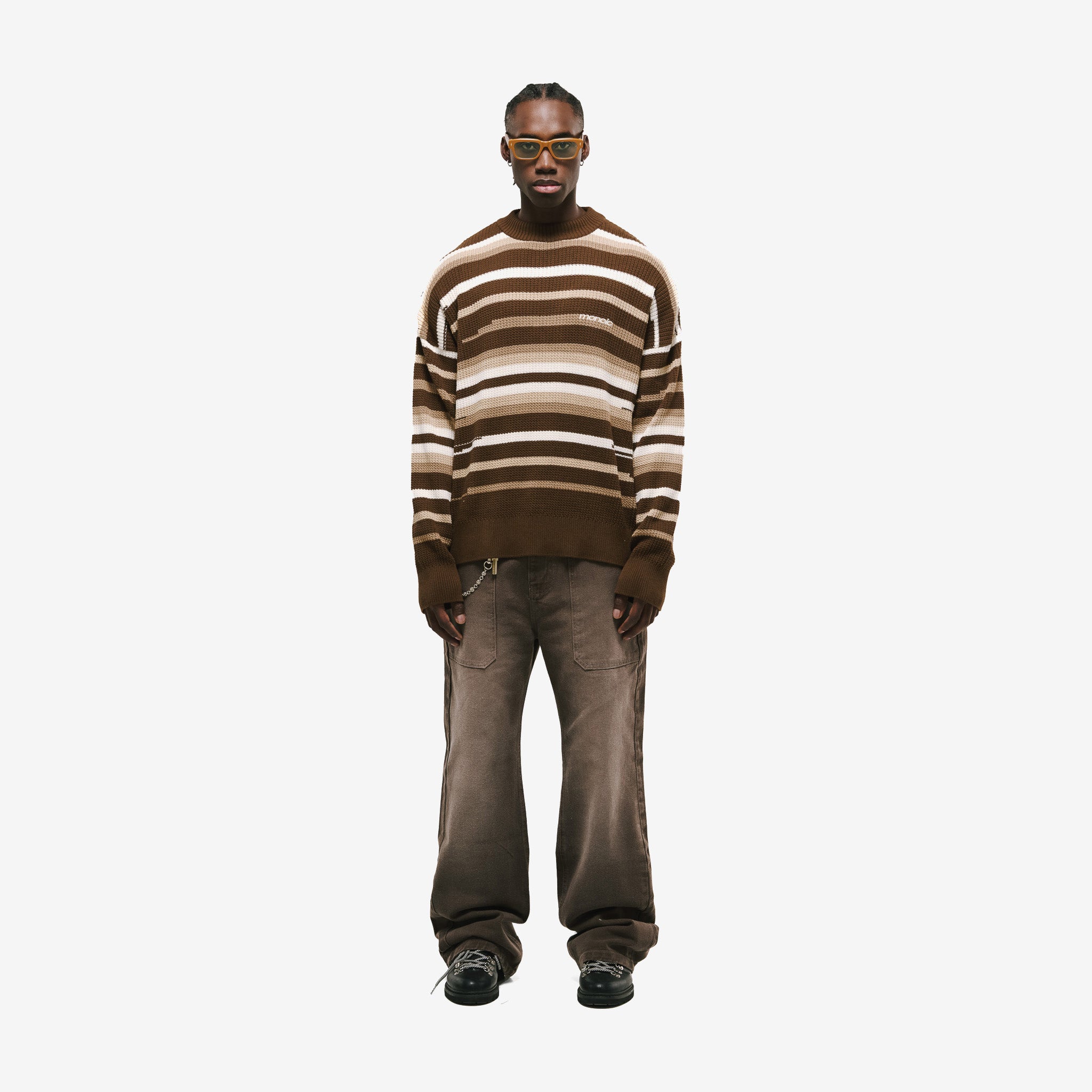 Monoic Striped Knitwear Sweater – Café, Crema y Beige
