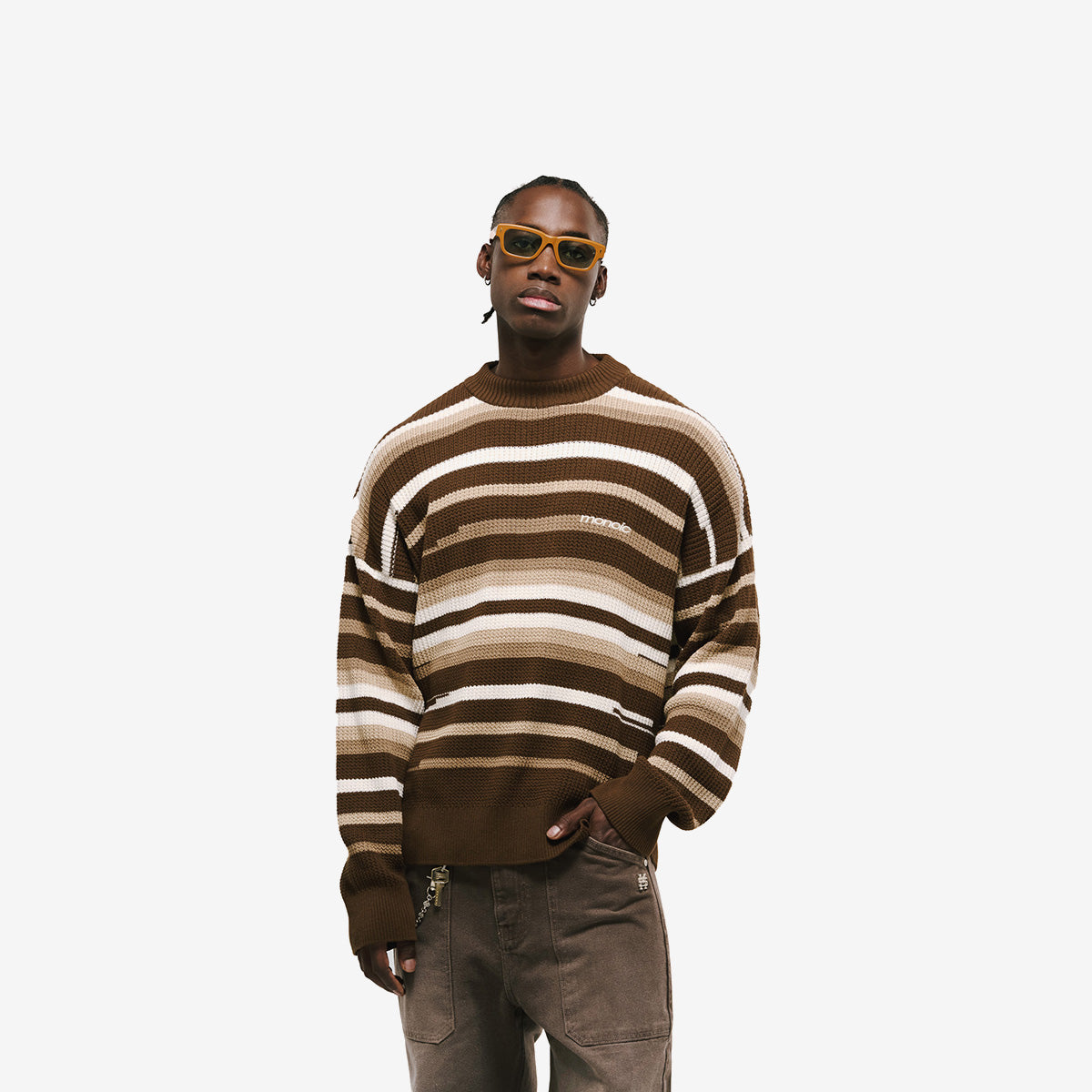 Monoic Striped Knitwear Sweater – Café, Crema y Beige