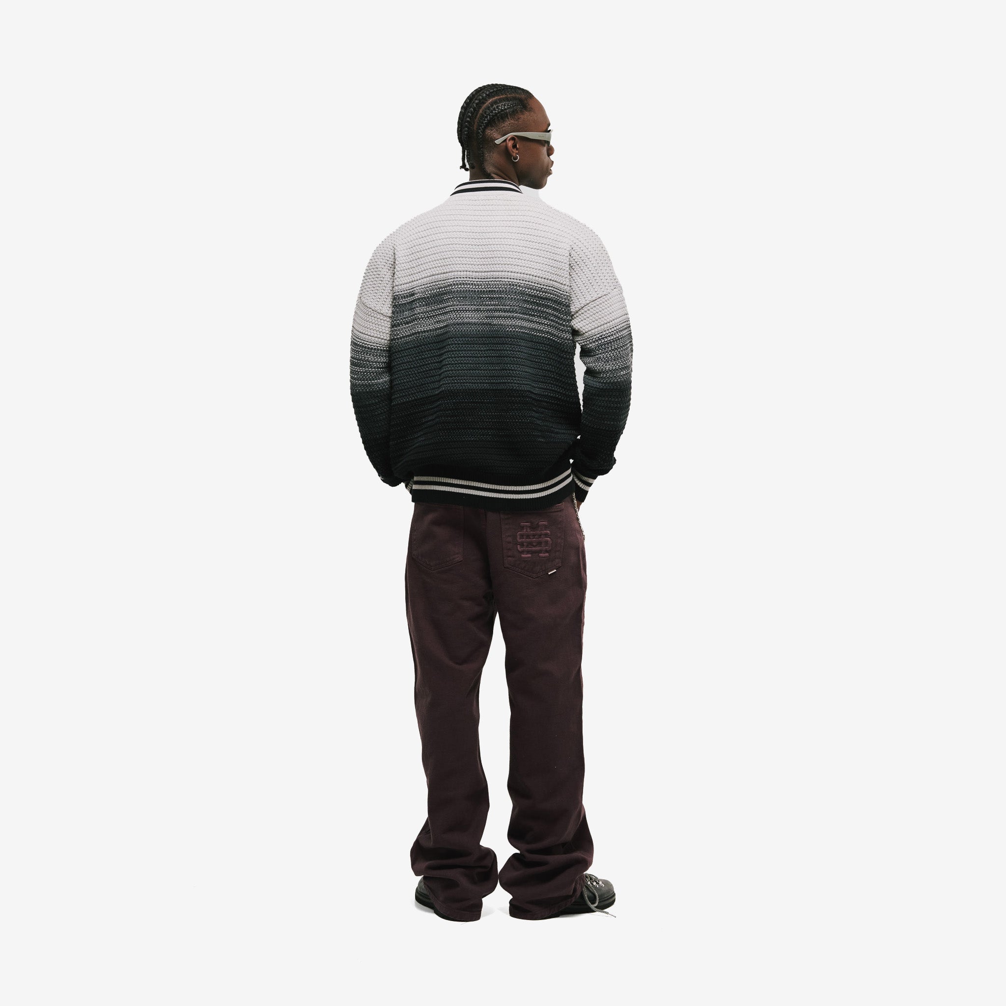 Monoic Zip Polo Gradient Knitwear - Negro y Gris