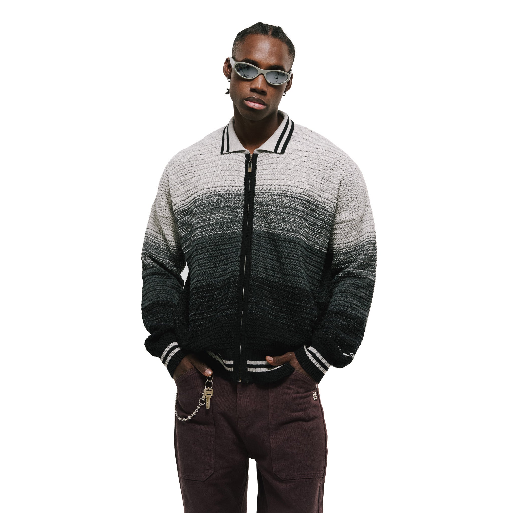 Monoic Zip Polo Gradient Knitwear - Negro y Gris