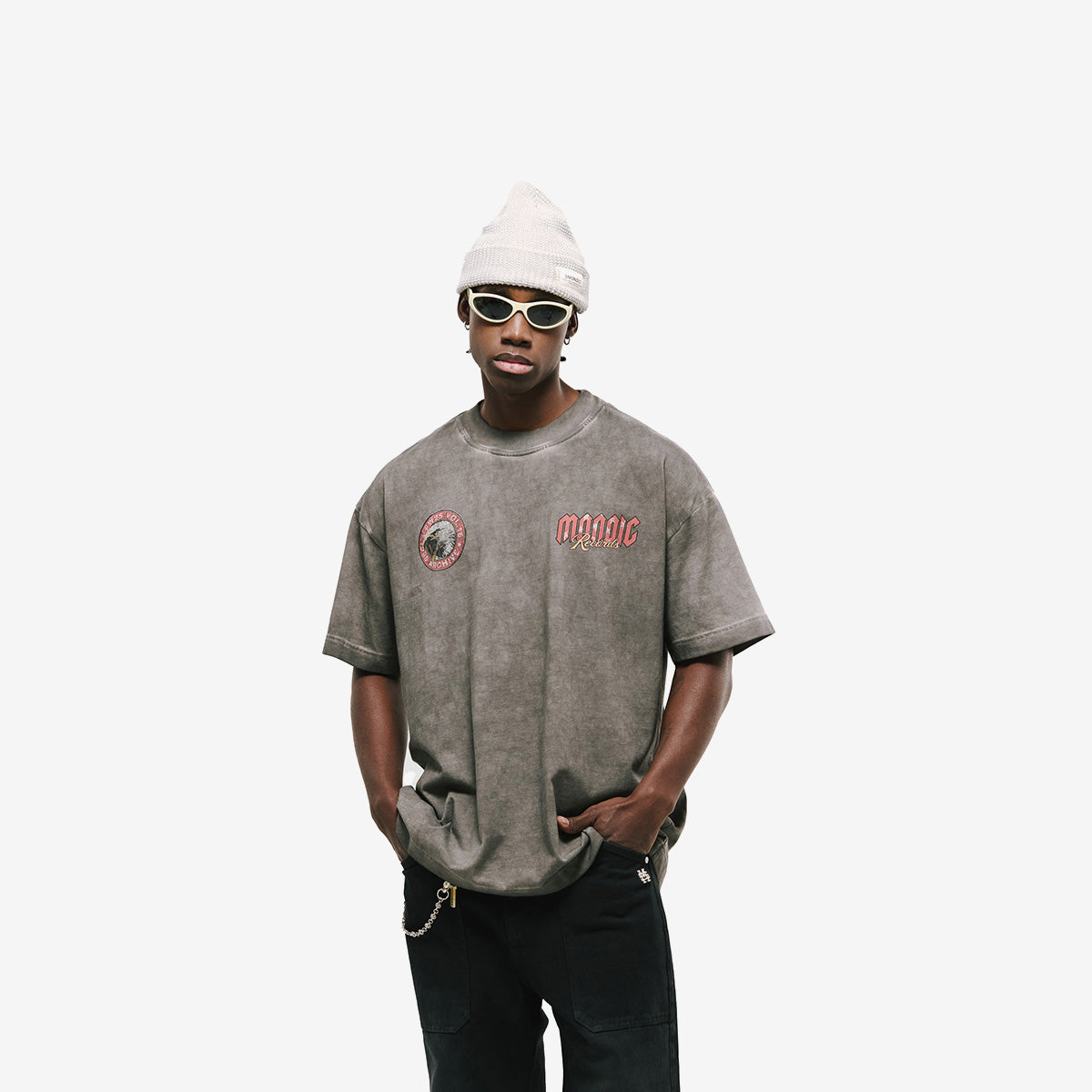 Camiseta Oversized Monoic Eagle - Gris Desgastado
