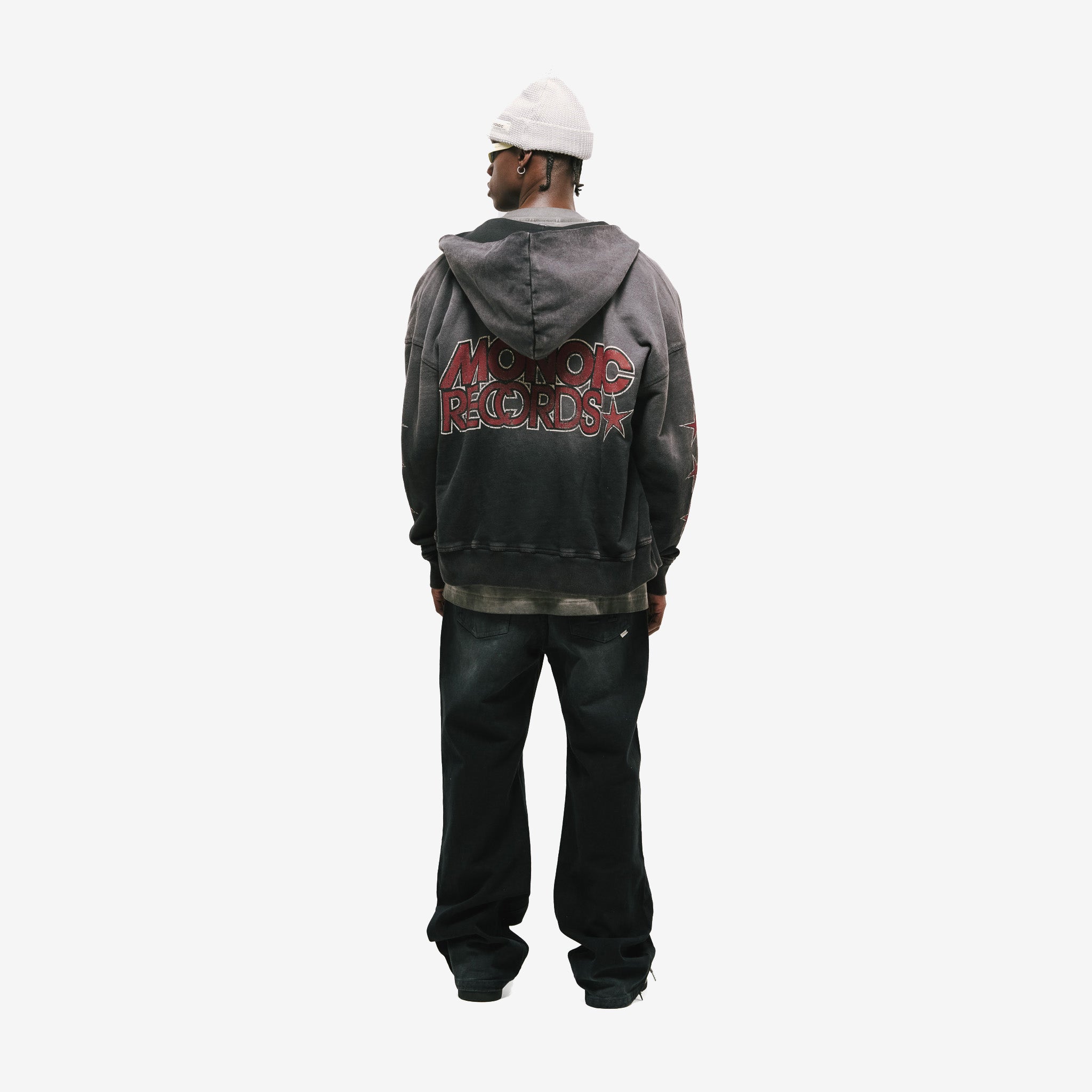 Monoic Zip Hoodie Monoic Records - Negro Desgastado