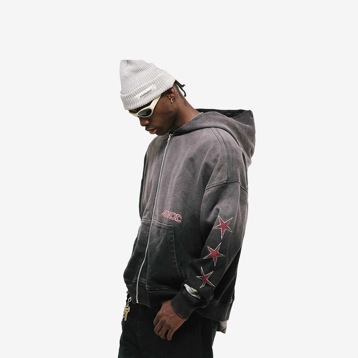 Monoic Zip Hoodie Monoic Records - Negro Desgastado