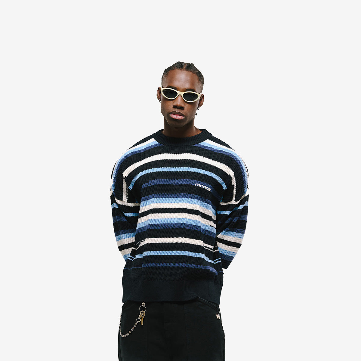 Monoic Striped Knitwear Sweater – Azul, Crema y Negro