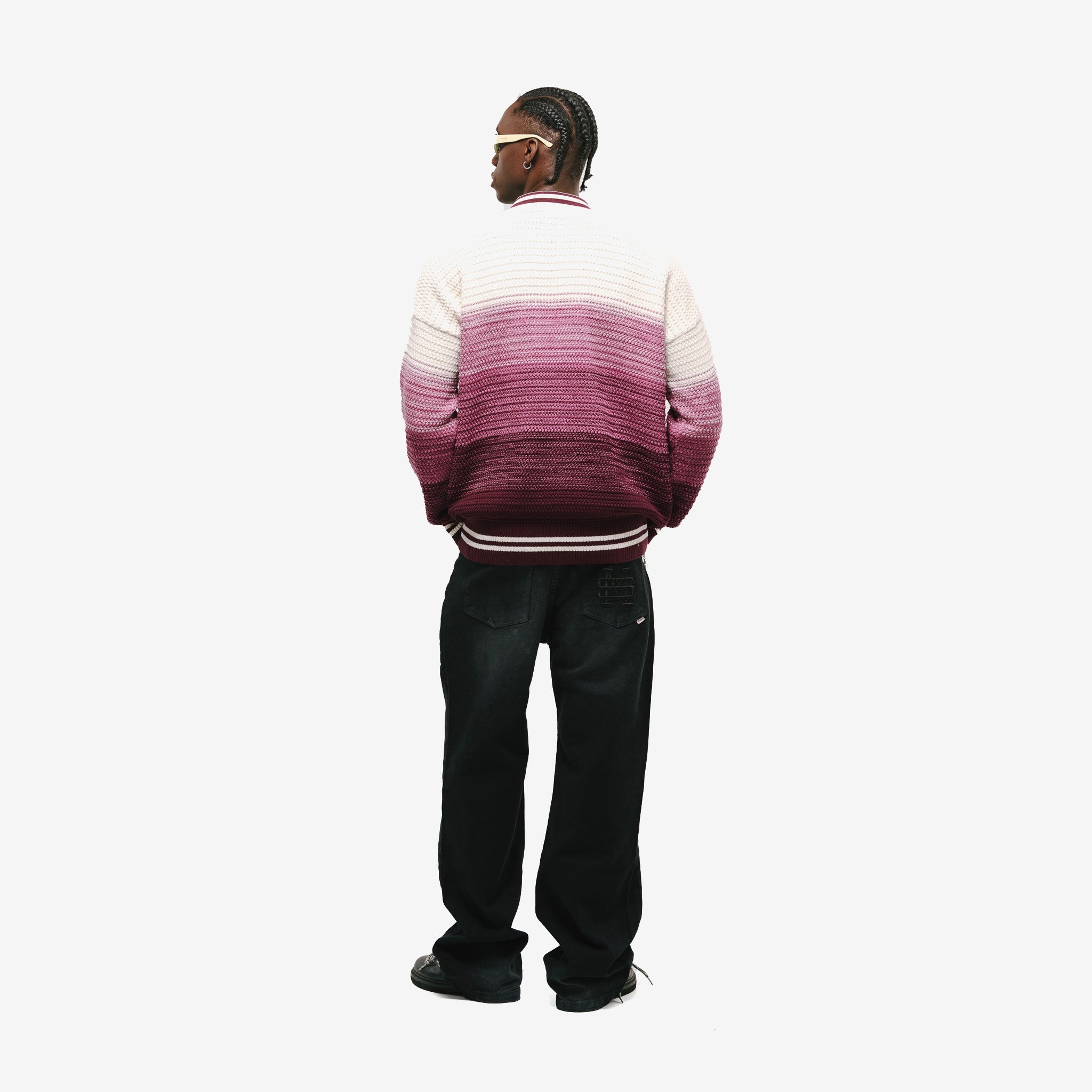 Monoic Zip Polo Gradient Knitwear - Burgundy y Crema