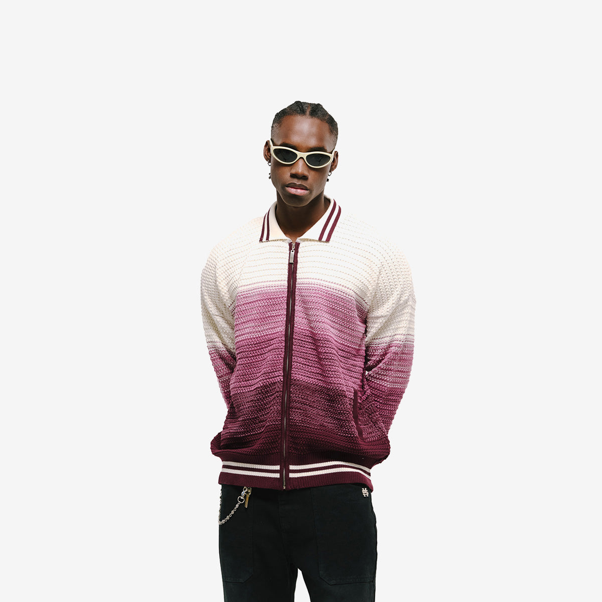 Monoic Zip Polo Gradient Knitwear - Burgundy y Crema
