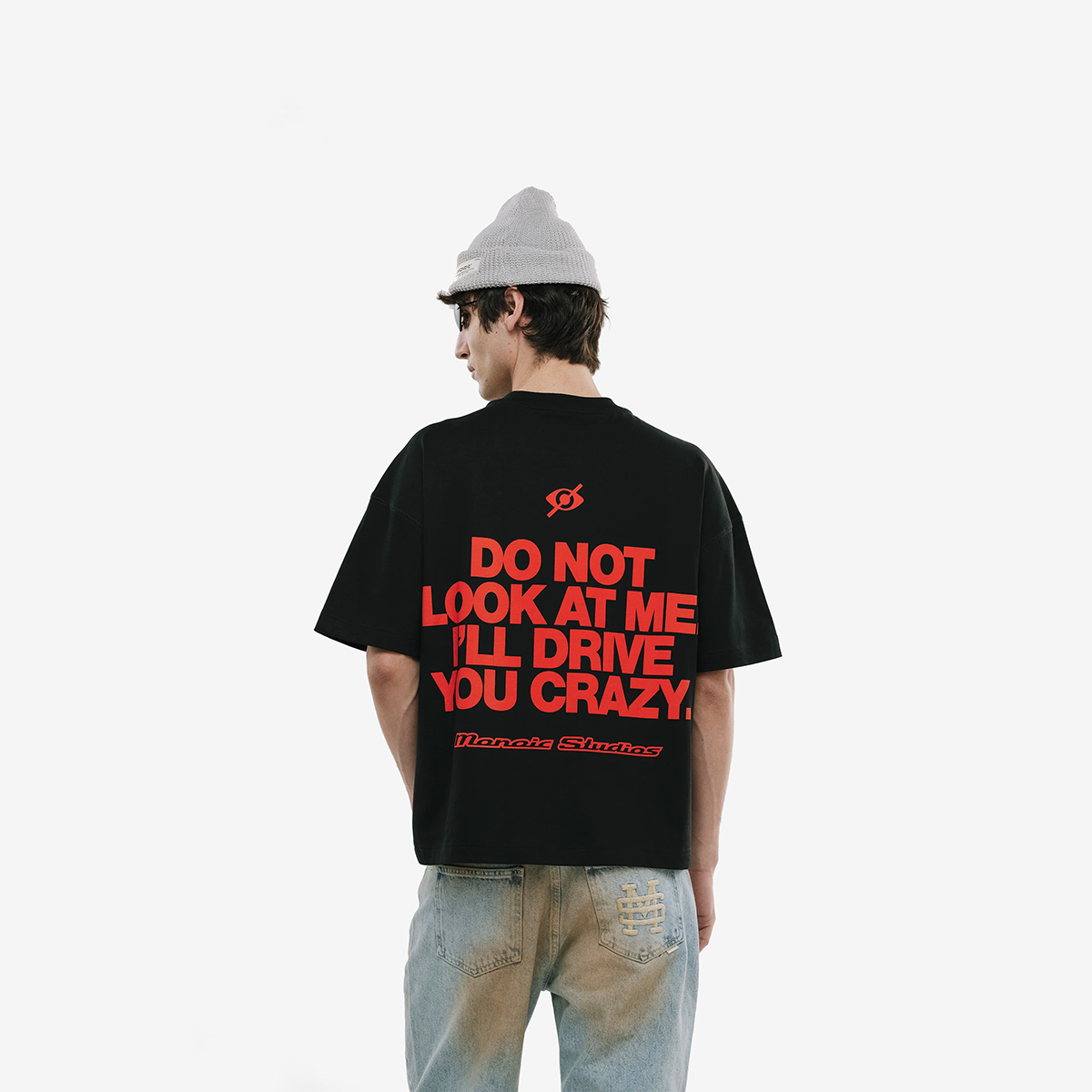 Monoic Camiseta Boxy Fit Don't Look Negro Oscuro