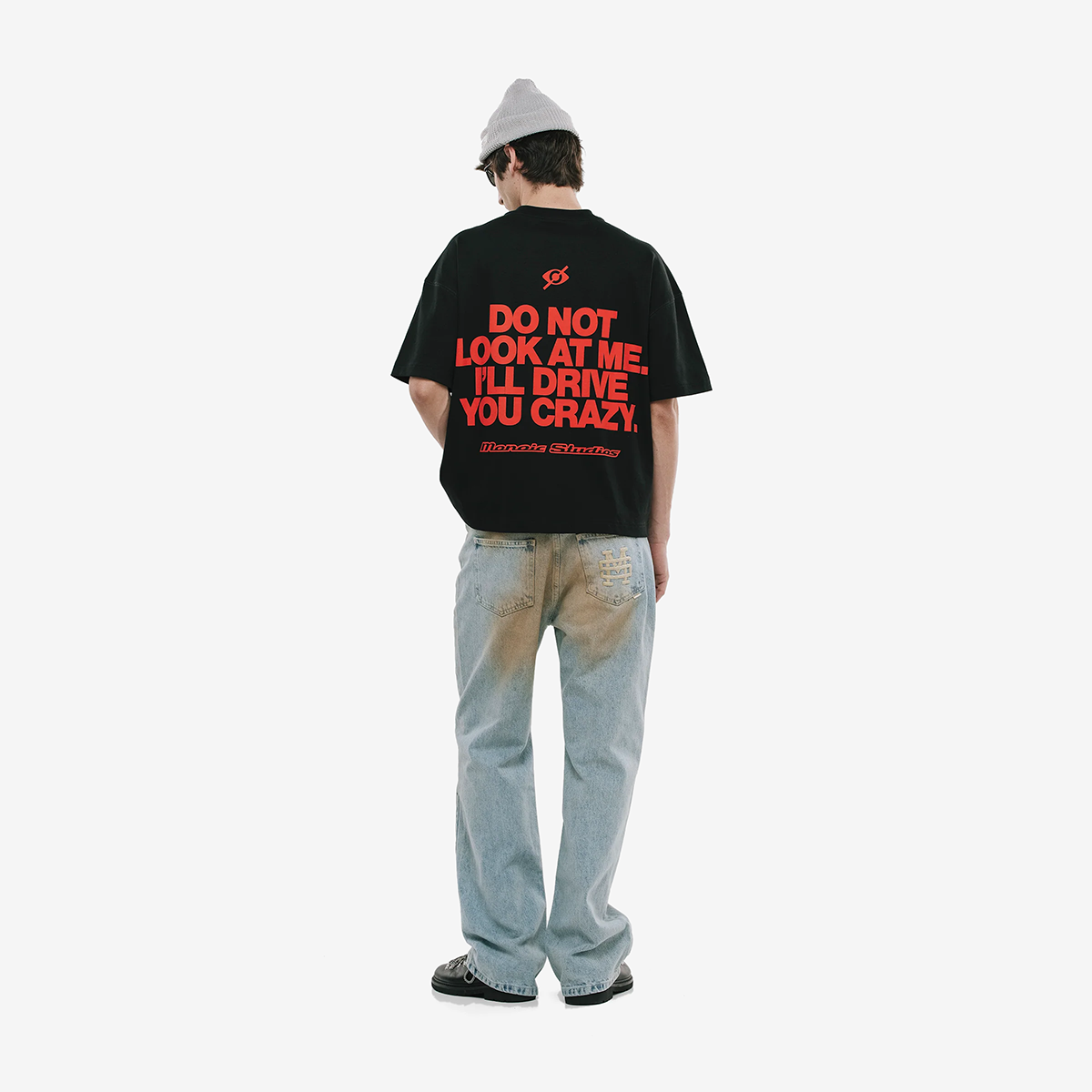 Monoic Camiseta Boxy Fit Don't Look Negro Oscuro