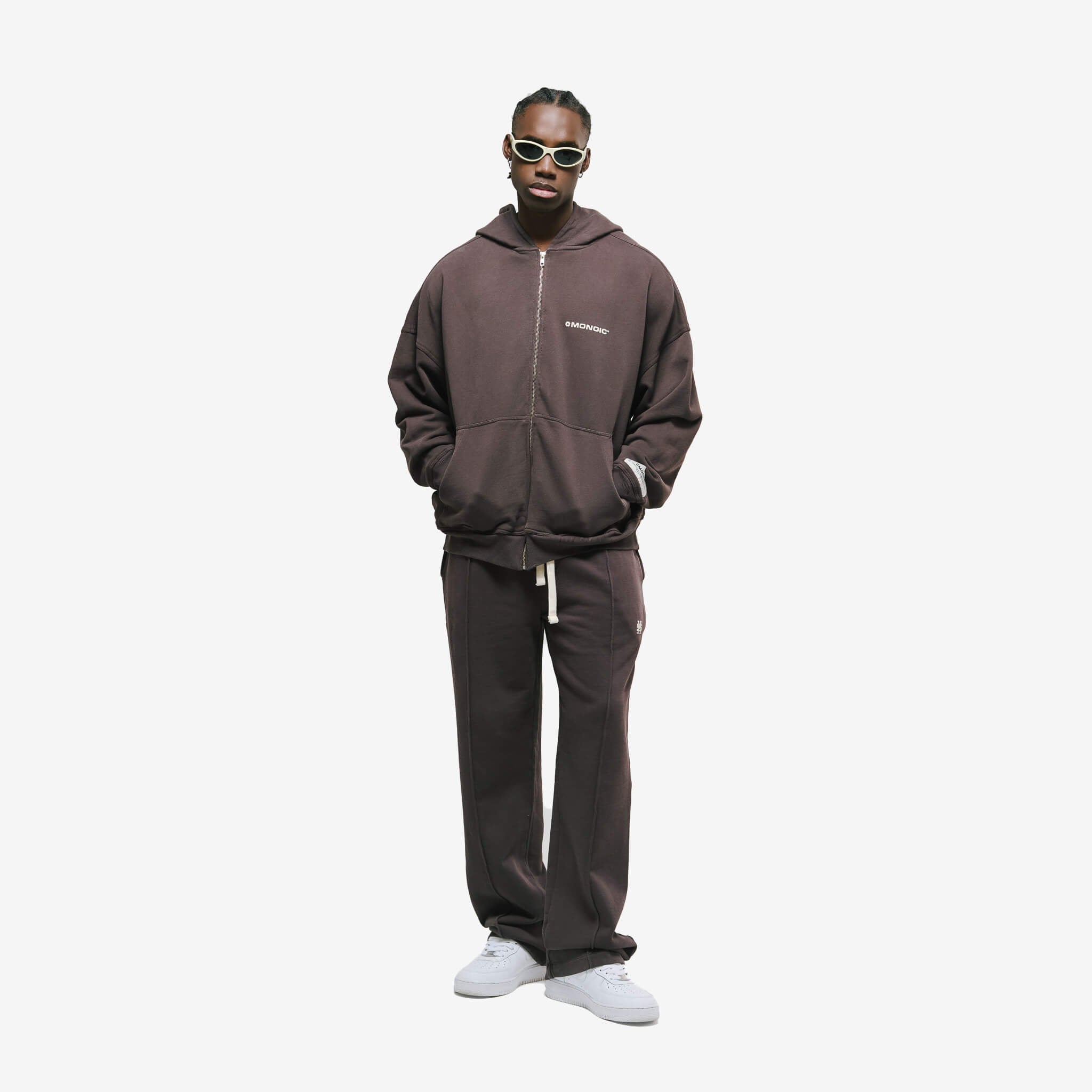 Monoic Zip Hoodie Oversized Básico V4 - Café Chocolate