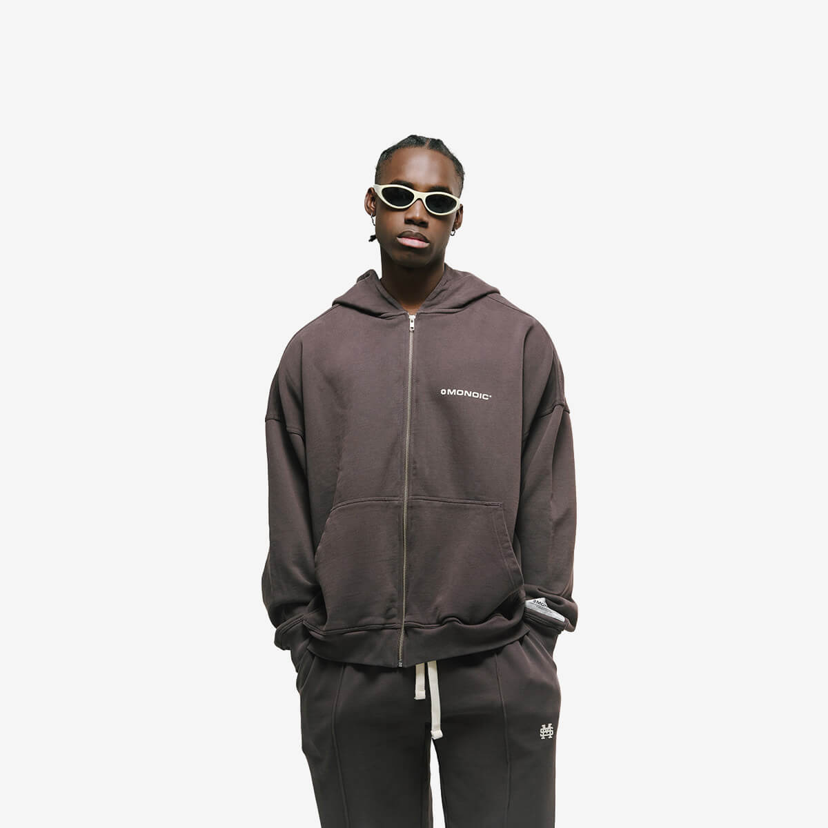 Monoic Zip Hoodie Oversized Básico V4 - Café Chocolate